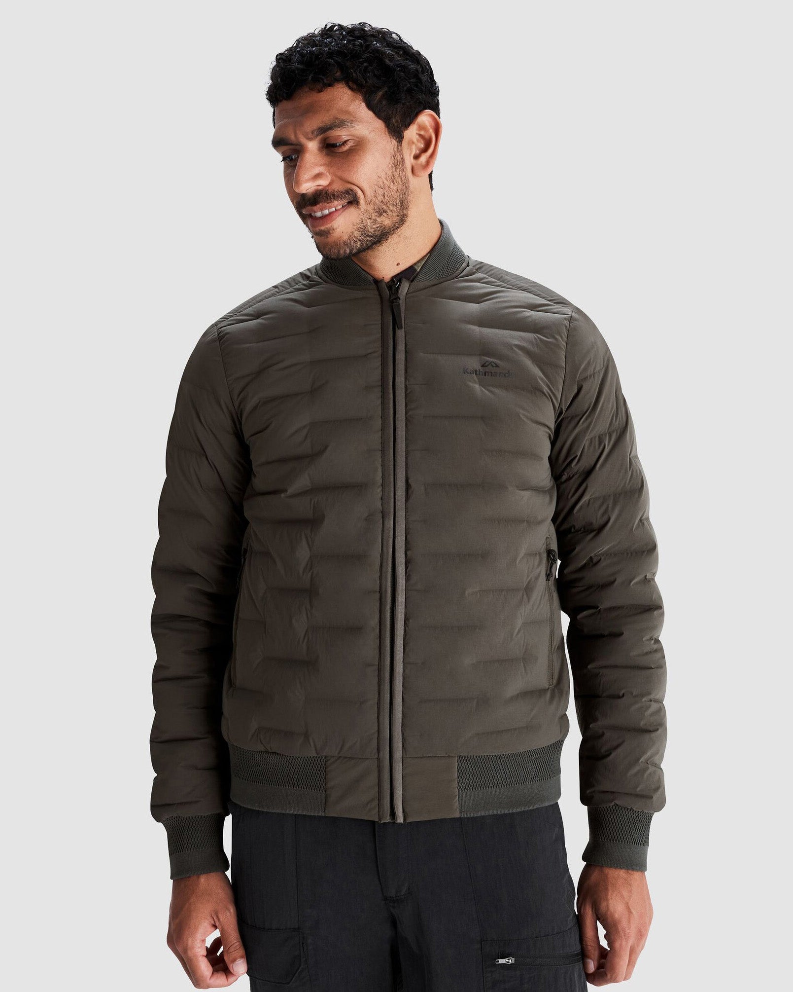 Men's Federate Stretch Down Bomber Jacket - Dark Moss Green | Lightweight Warm Winter Coat for Outdoor Activities & Casual Wear