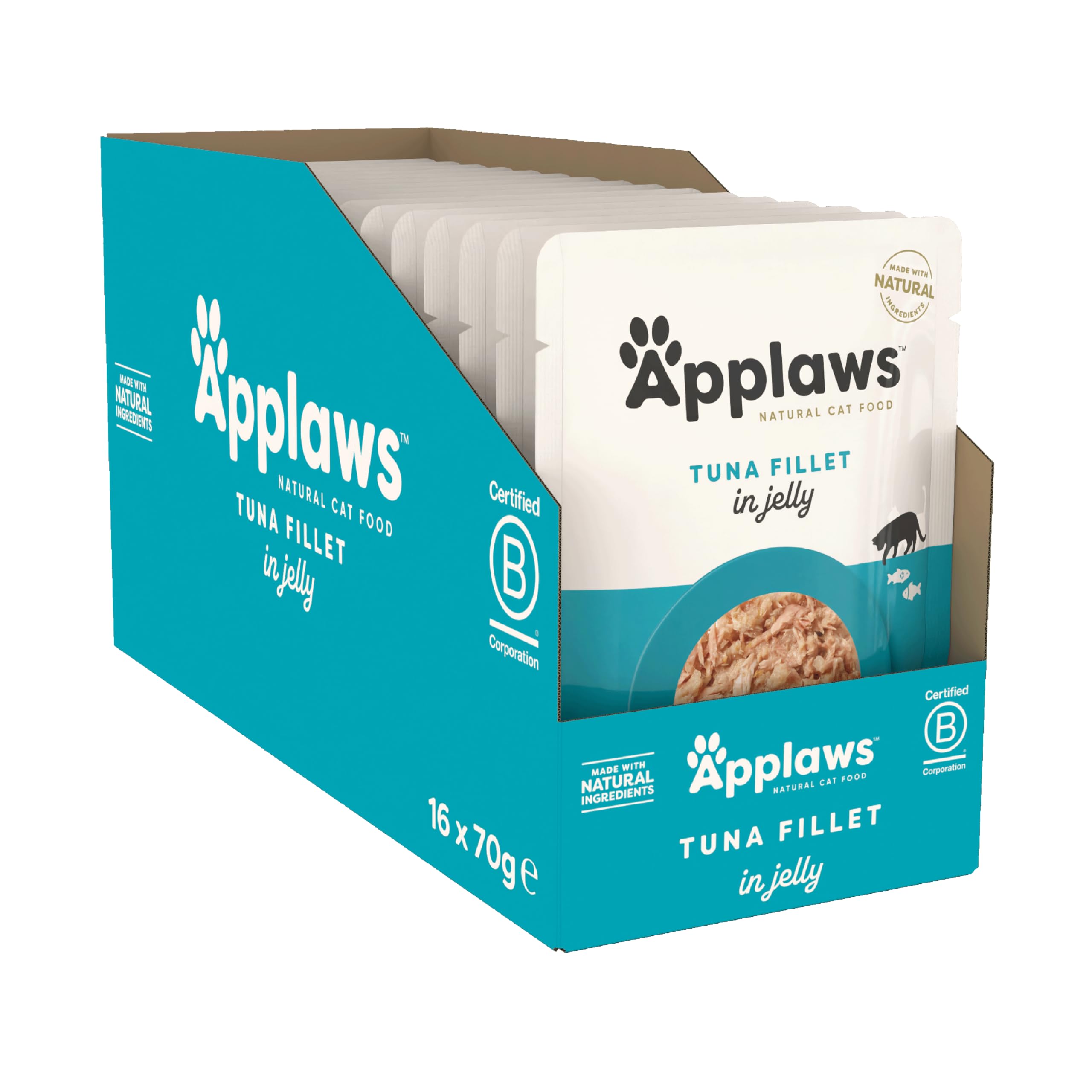 Applaws Natural Cat Food - Tuna Wholemeat in Jelly Pouch, 70g (Pack of 16) | Grain-Free Wet Cat Food for Adult & Senior Cats | Perfect for Mealtime, Travel & Treats