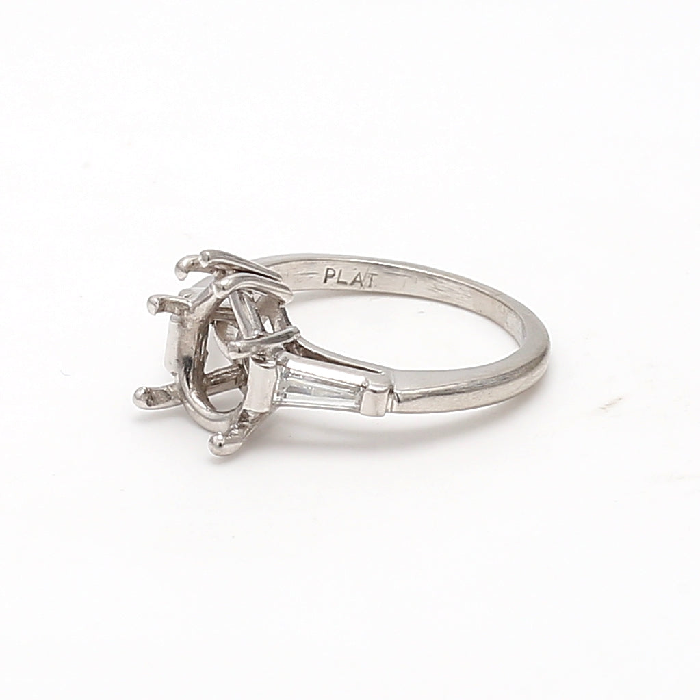 0.20 Carat Tapered Baguette J VVS2 Diamond Platinum Semi Mount Ring for Engagement, Wedding & Anniversary - Elegant Bridal Jewelry Gift for Her