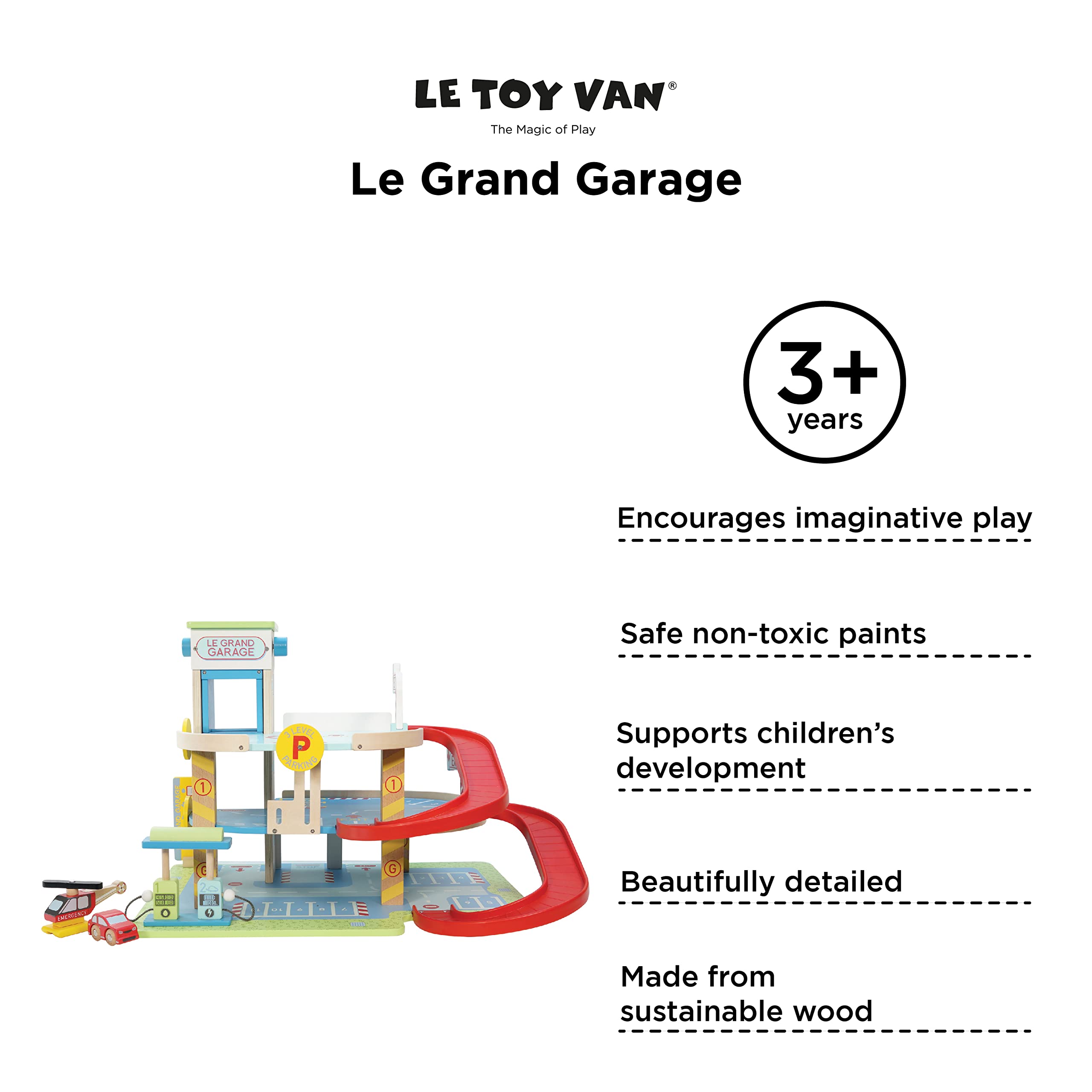 Le Toy Van Motors, Planes & Garages - Le Grande Garage Wooden Toy Set for Kids | Pretend Play, Vehicle Storage & Imaginative Playtime