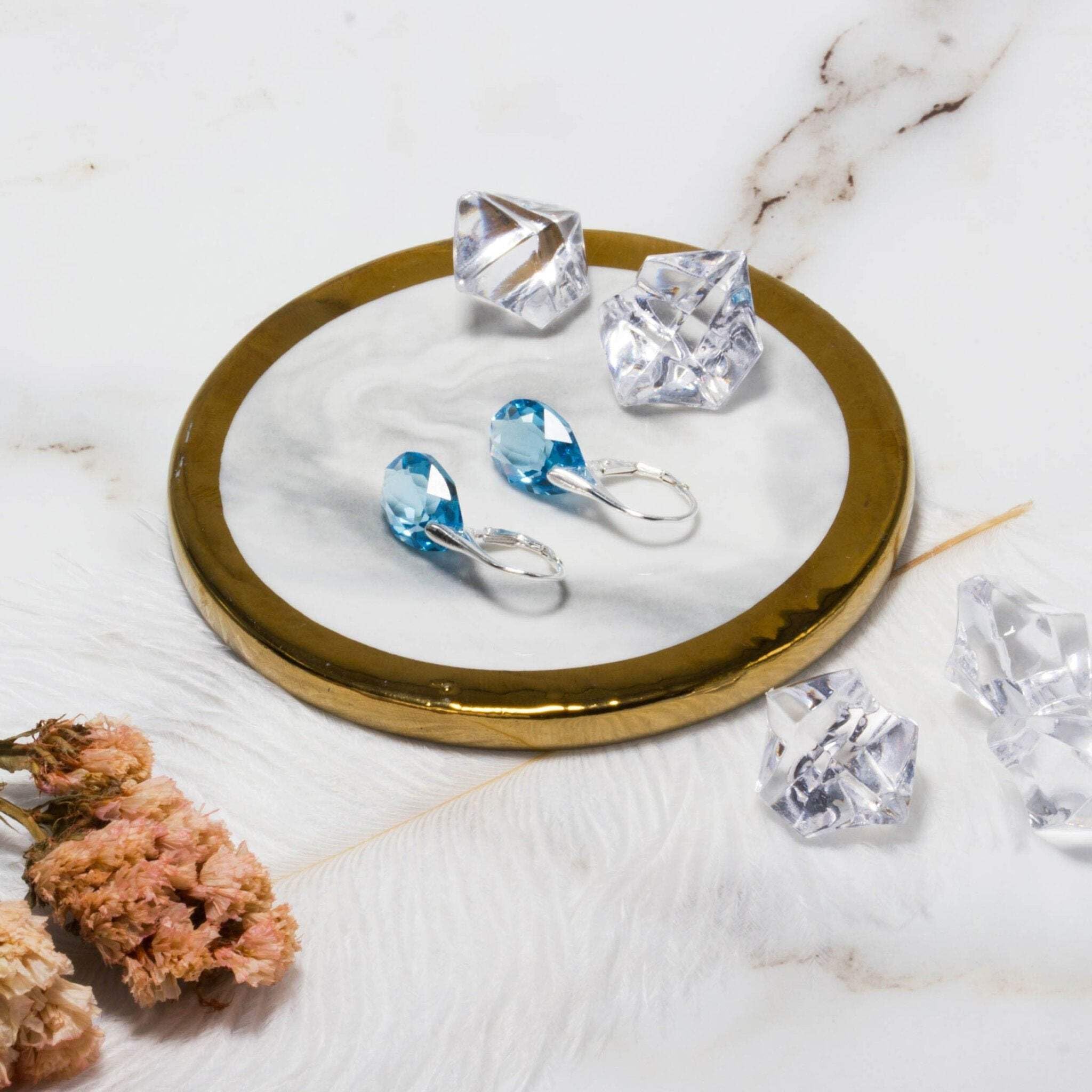 Sterling Silver Aquamarine Drop Earrings with Zirconia® - Elegant for Parties & Weddings