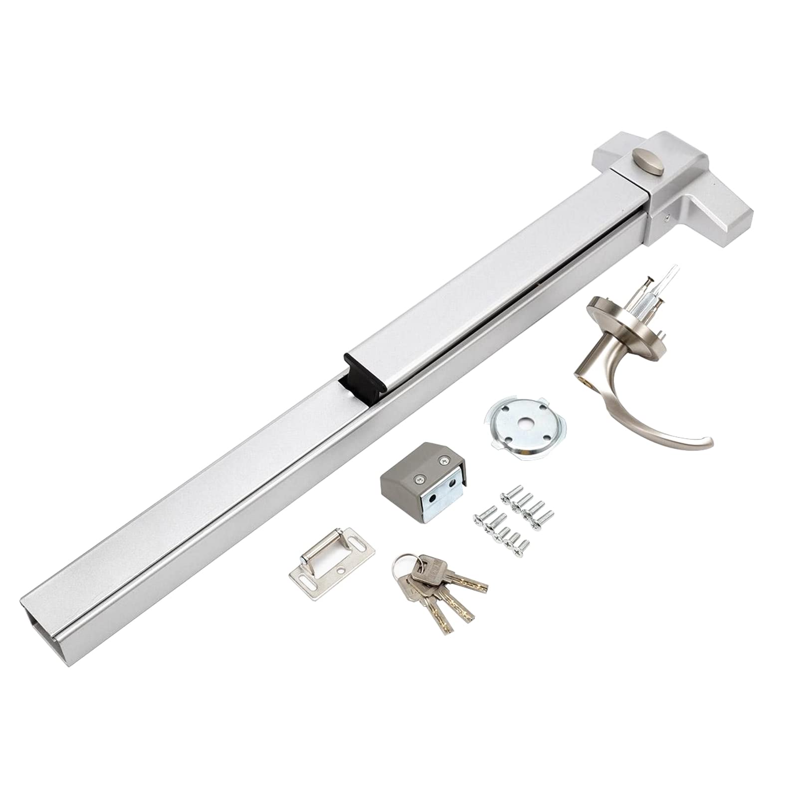Stainless Steel Panic Bar Exit Device - Commercial Grade Push Bar Door Lock with Exterior Lever for 28-41
