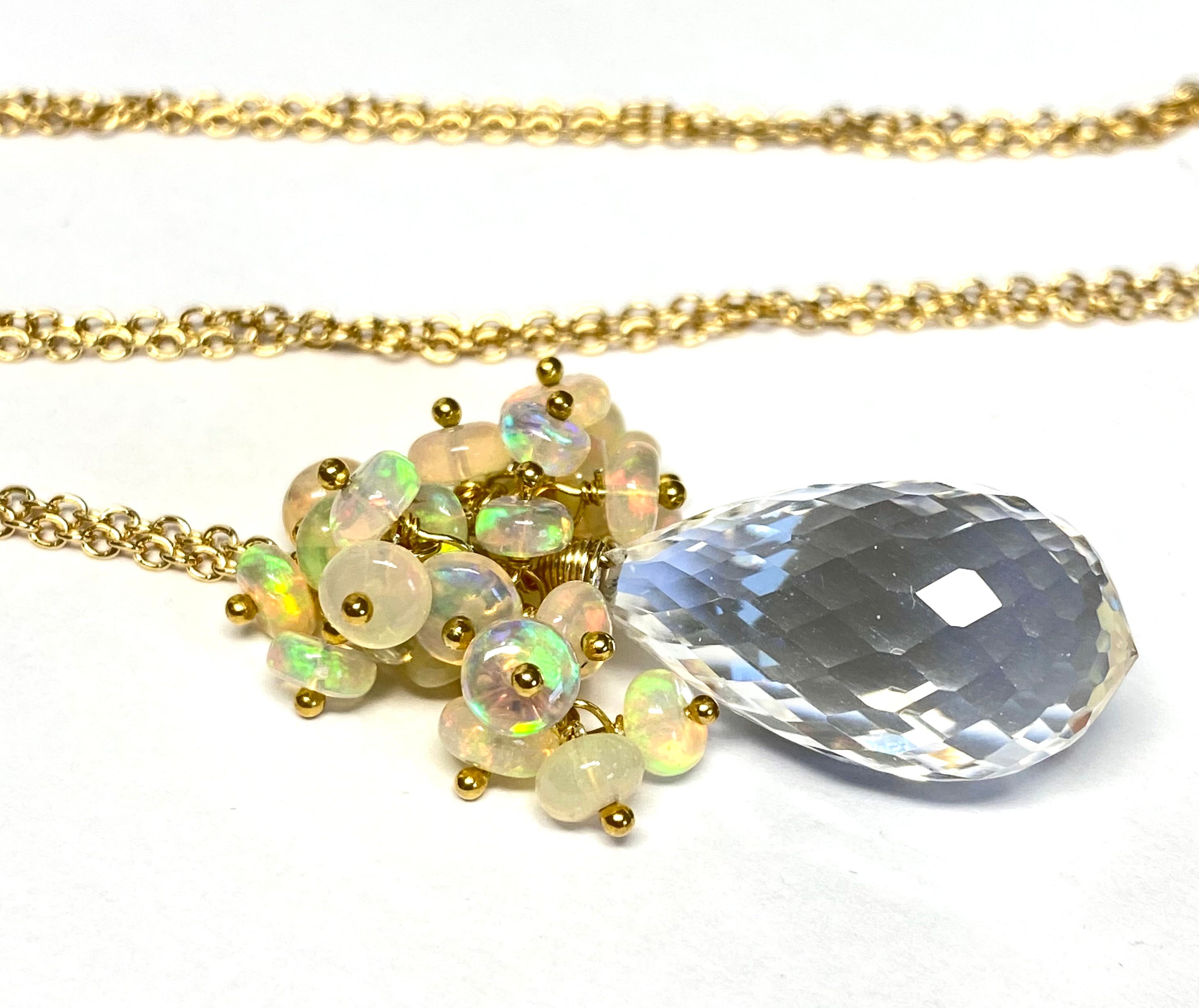 Natural Clear Crystal Quartz Opal Cluster Pendant Necklace for Women - Elegant Boho Jewelry Gift for Birthday, Wedding & Special Occasions