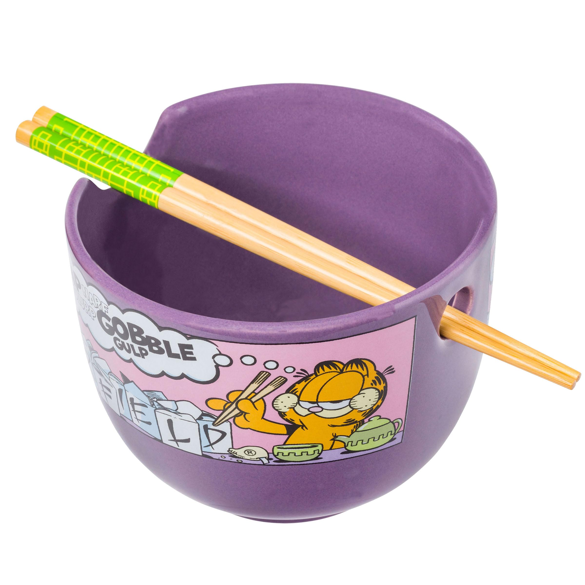 Garfield Eating Takeout Ceramic Ramen Noodle Bowl - 20oz Microwave Safe Rice Bowl with Chopsticks - Perfect for Anime Fans, Asian Cuisine & Home Dining