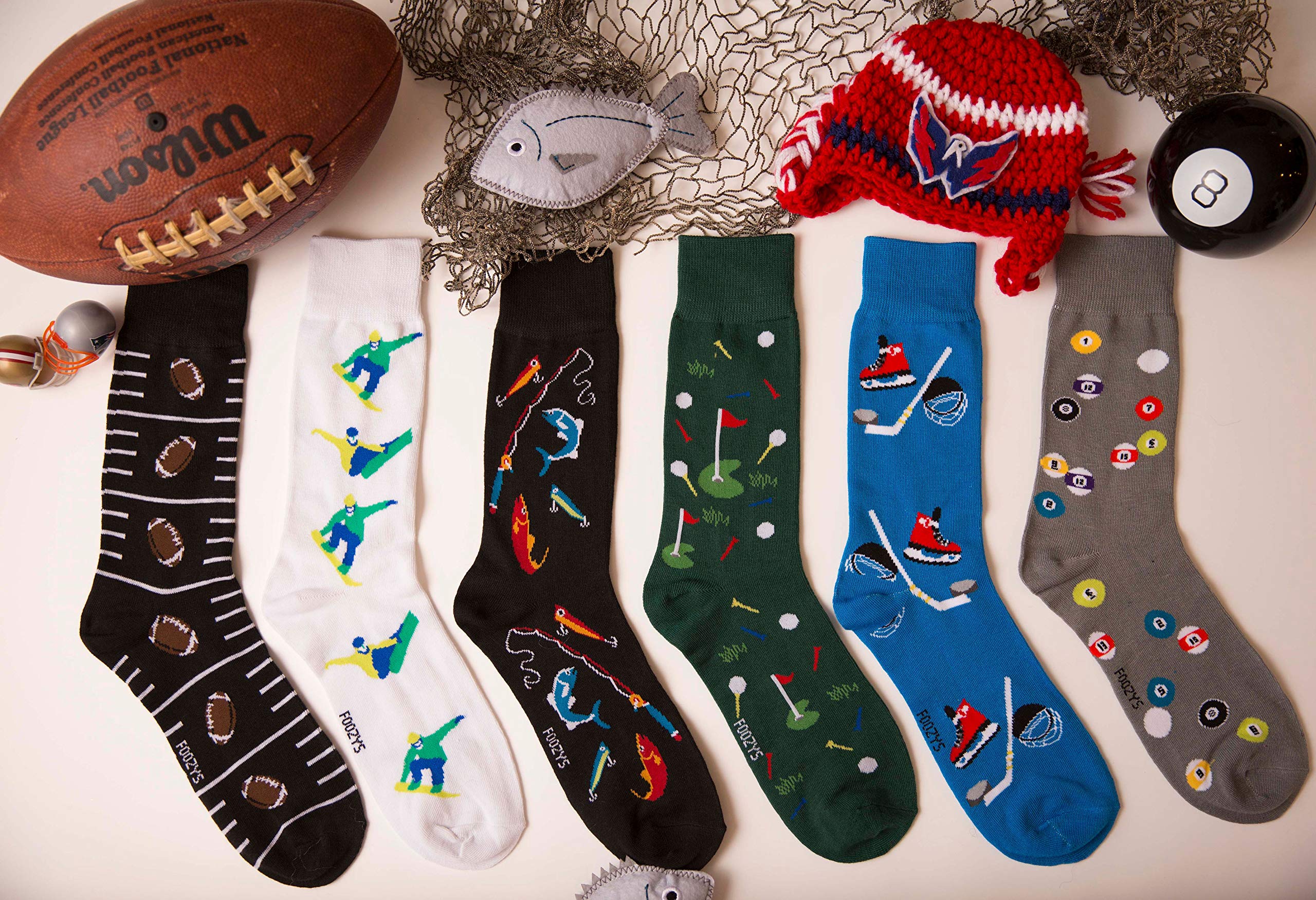 Foozys Men's Fun Crazy Cool Sports Themed Novelty Crew Socks - Perfect for Basketball, Baseball & Football Fans - Great Gift for Sports Lovers & Game Day Outfits