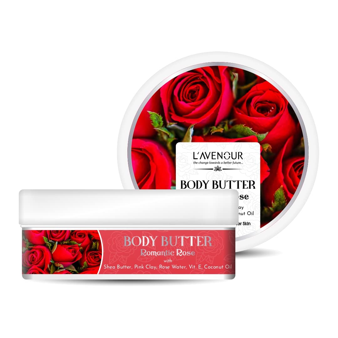 L'avenour Romantic Rose Body Butter for Dry Skin - Shea Butter & Vitamin E Moisturizer for Women & Men | Quick Absorbing, Non-Greasy Hydration | Perfect for Night Routine, Spa Days & Gift Giving - 200ml (3 Pack)