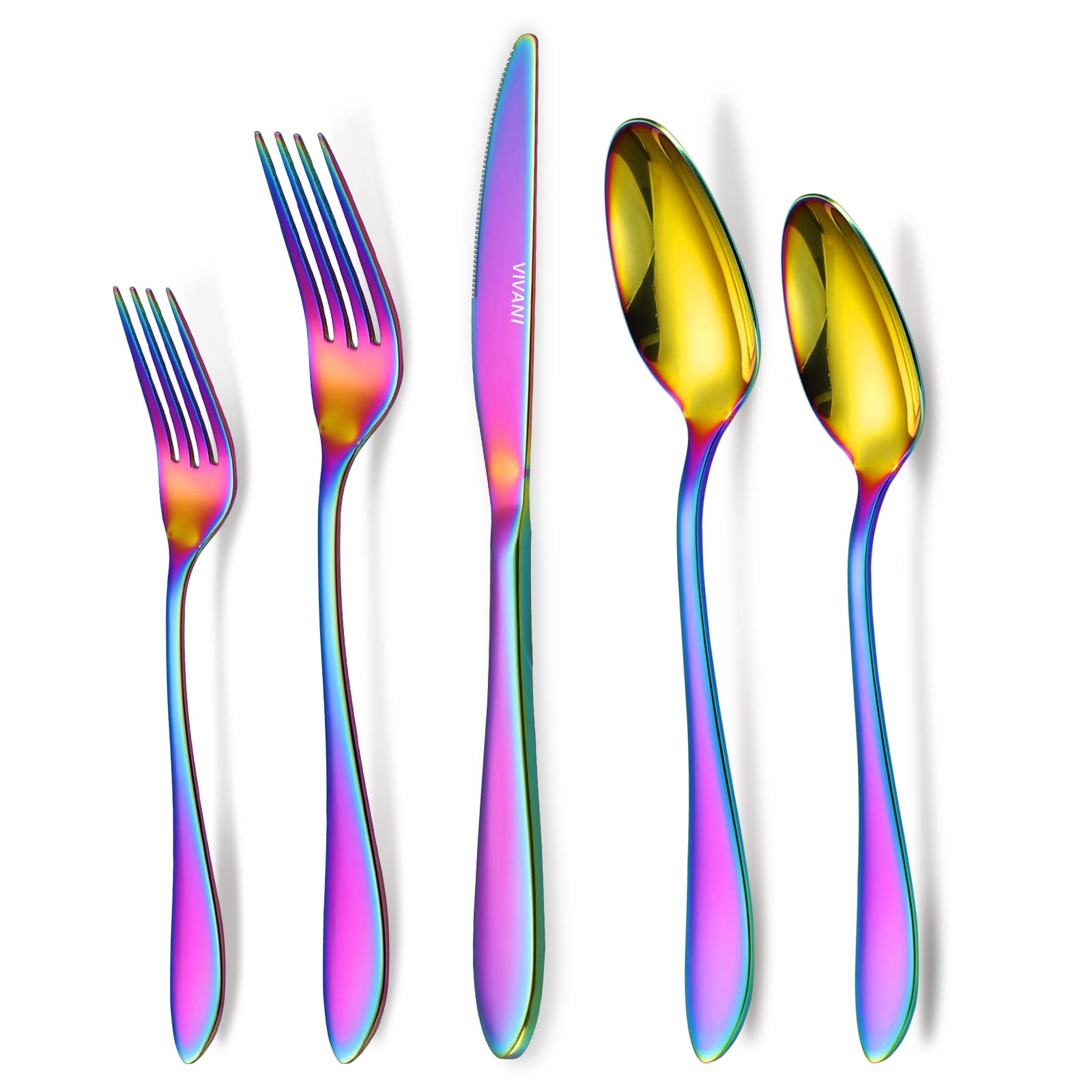 VIVANI 20-Piece Rainbow Flatware Set for 4 - Stainless Steel Silverware with Colorful Spoons & Forks - Dishwasher Safe Cutlery for Home, Restaurant & Party Use