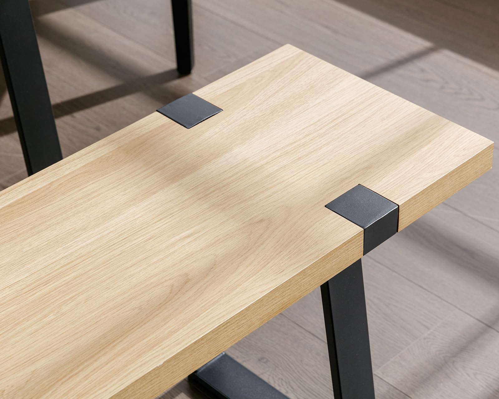 Modern Light Oak Dining Bench - Wooden Kitchen & Dining Room Bench Seat with Metal Frame for 2-3 People | Indoor Dining Table Chairs for Living Room & Restaurant Style Settings