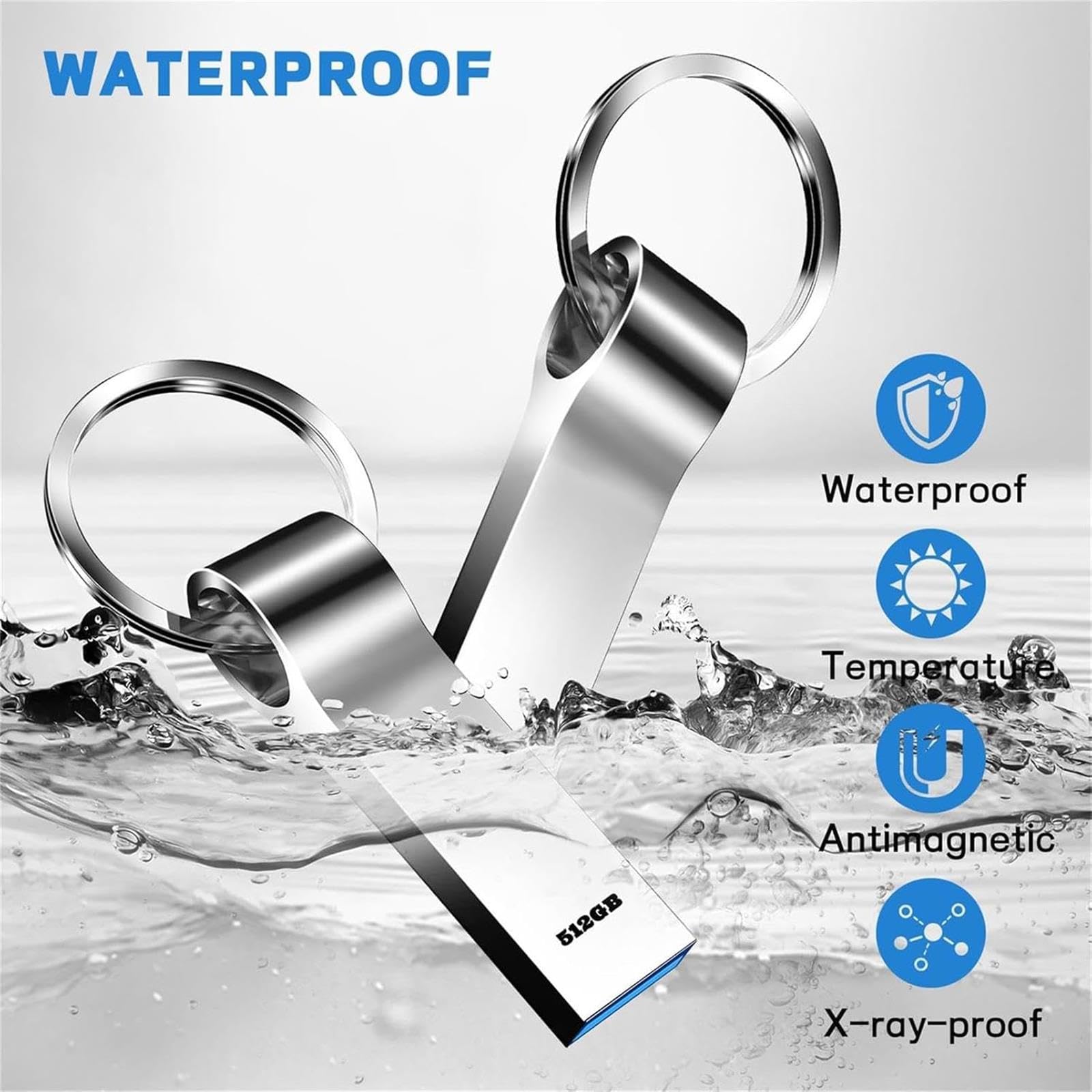 512GB USB 3.0 Flash Drive - High Speed Metal Waterproof USB Stick, Portable Thumb Drive for PC/Laptop/Tablet/Car - Perfect for Data Storage, File Transfer & Backup (Destuu Brand)