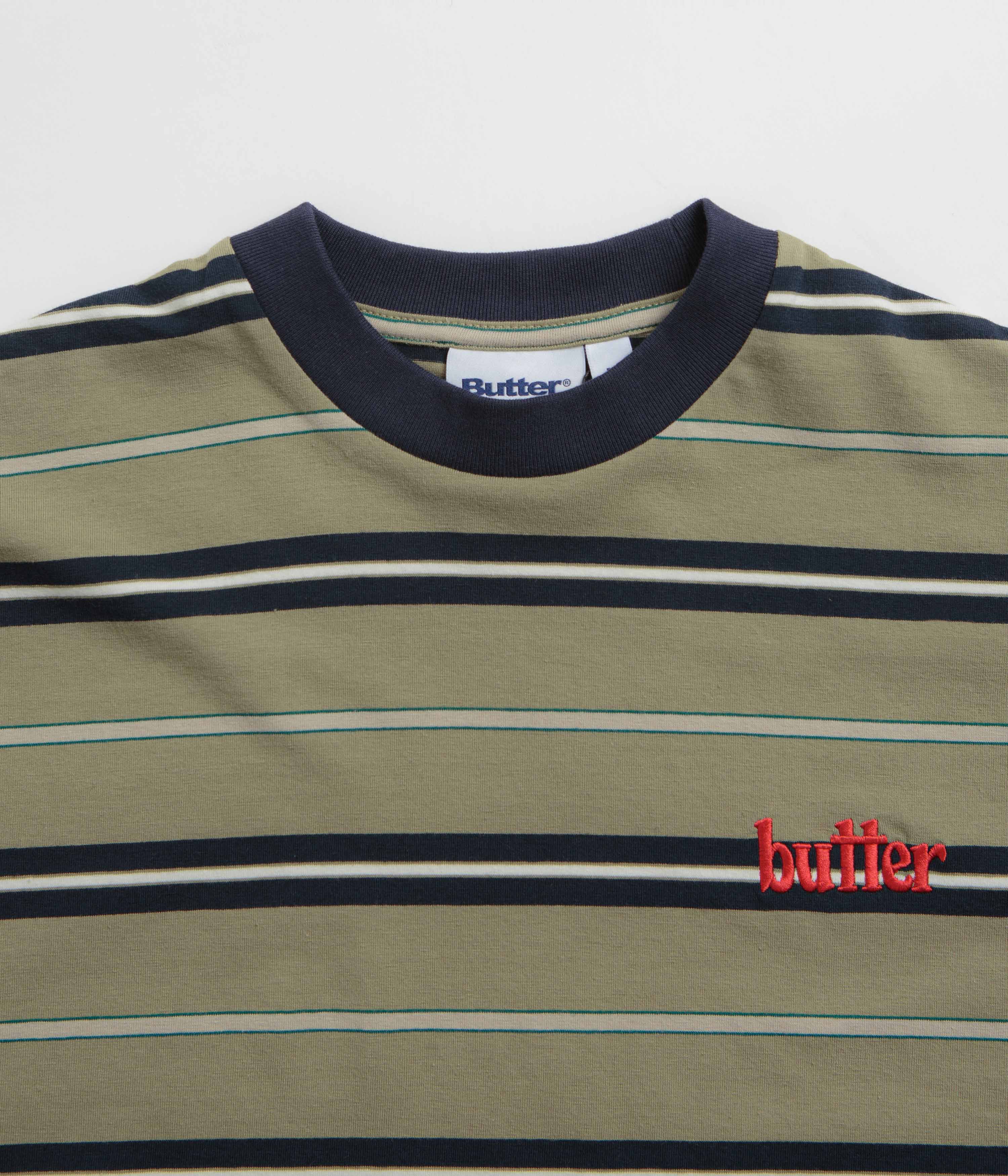 Butter Goods Bryce Striped T-Shirt for Men - Soft Cotton Sage Green Casual Tee - Perfect for Streetwear, Everyday Wear & Summer Outfits