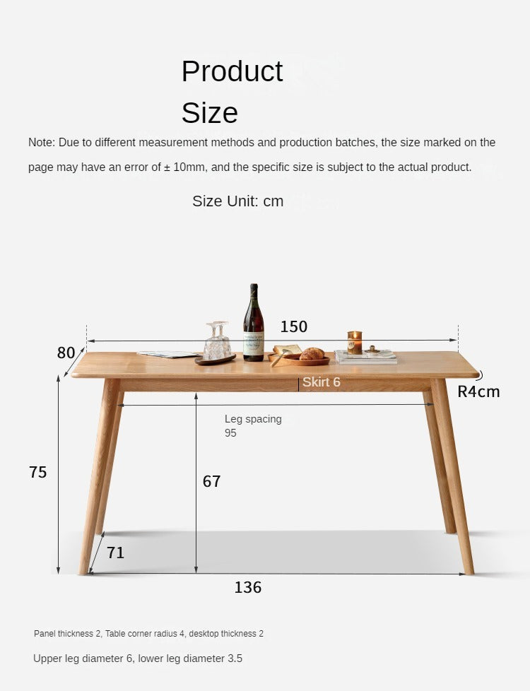Solid Oak Wood Modern Dining Table - Rustic Farmhouse Style for Kitchen, Dining Room & Small Space - Perfect for Family Gatherings & Dinner Parties