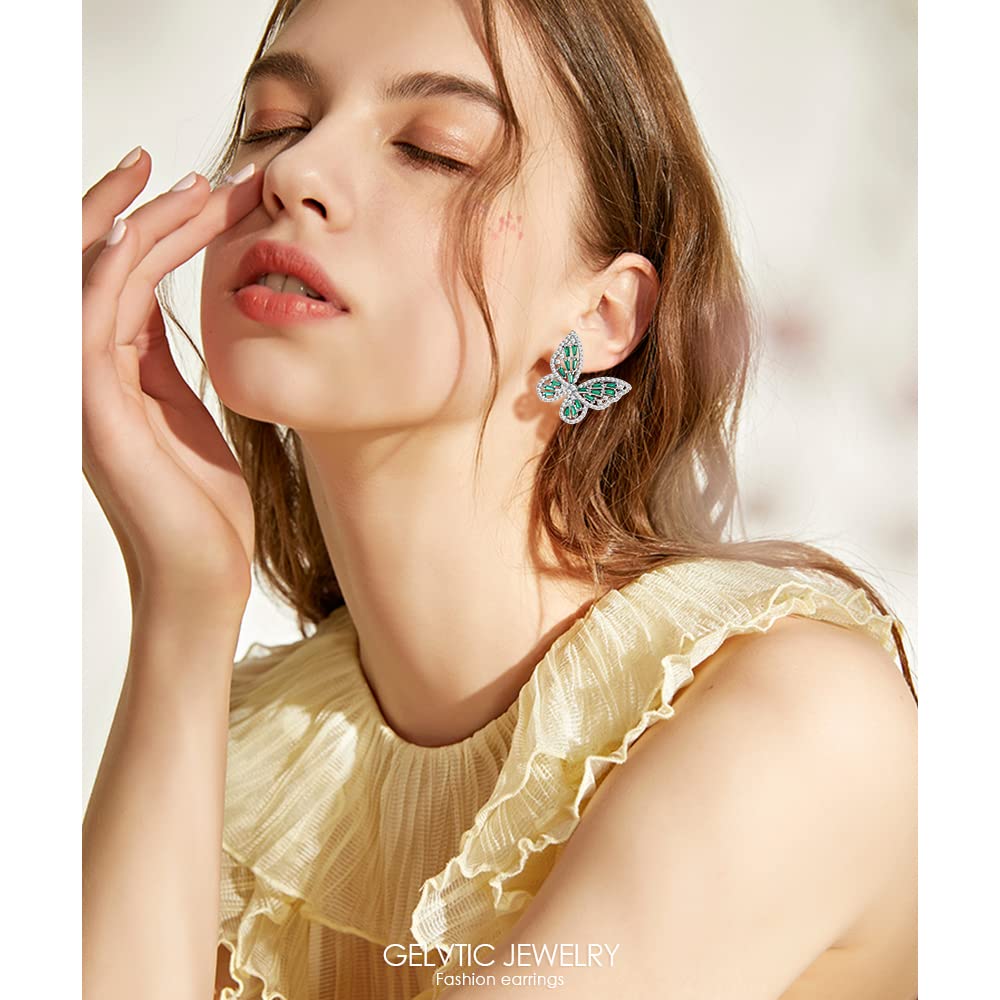Sparkling Rhinestone Butterfly Bow Earrings for Women - Gold & Silver Cubic Zirconia Stud Drop Dangle Jewelry | Hypoallergenic Sterling Silver CZ Earrings for Valentine's Day, Prom, Wedding, Brides & Mothers | Perfect for Date Nights, Parties & Special Occasions