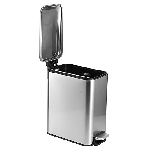 Stainless Steel Silent Pedal Trash Can 5L - Non-Slip Foot Operated Garbage Bin for Kitchen, Bedroom, Bathroom & Office - Eco-Friendly Waste Basket with Odor Control for Home & Commercial Use