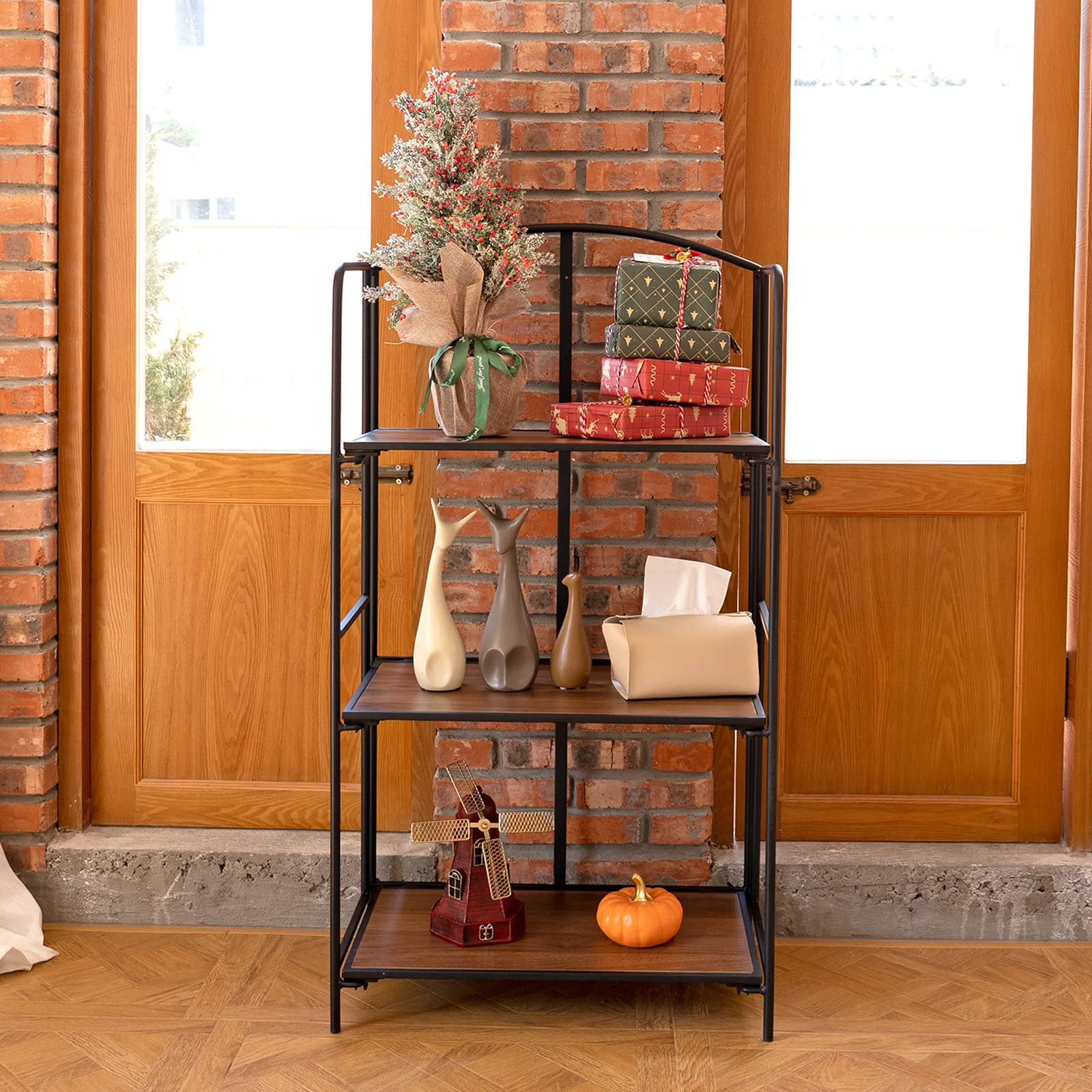 Crofy No Assembly Folding Bookshelf - 3 Tier Black Collapsible Bookcase for Living Room, Home Office & Bedroom | Portable Storage Organizer for Books, Magazines & Decor | Space Saving Solution for Small Spaces