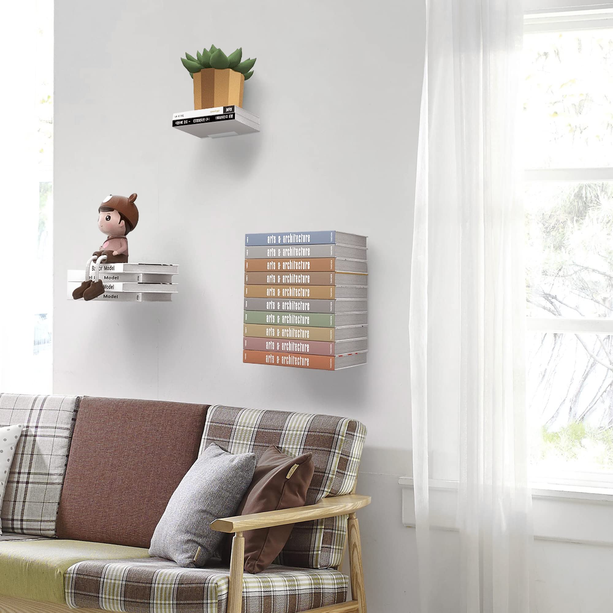 Floating Bookshelves Wall Mounted - Heavy Duty Steel, White 3-Pack - Perfect for Bedroom & Office Storage