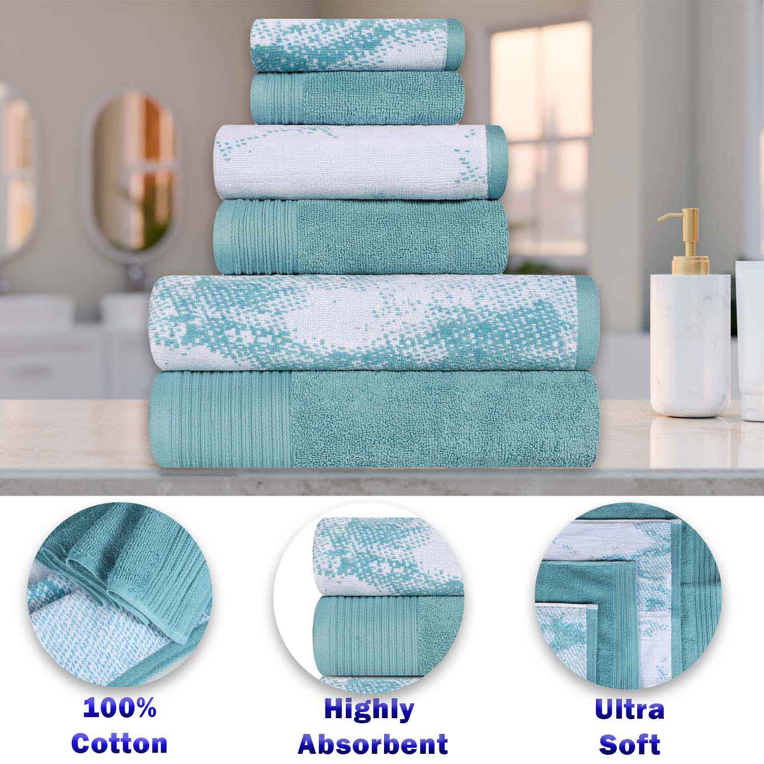 Premium 10-Piece Quick-Dry Cotton Towel Set - Solid & Marble Patterns for Bath, Gym, Beach, and Spa | Ultra Absorbent & Soft Bath Towels