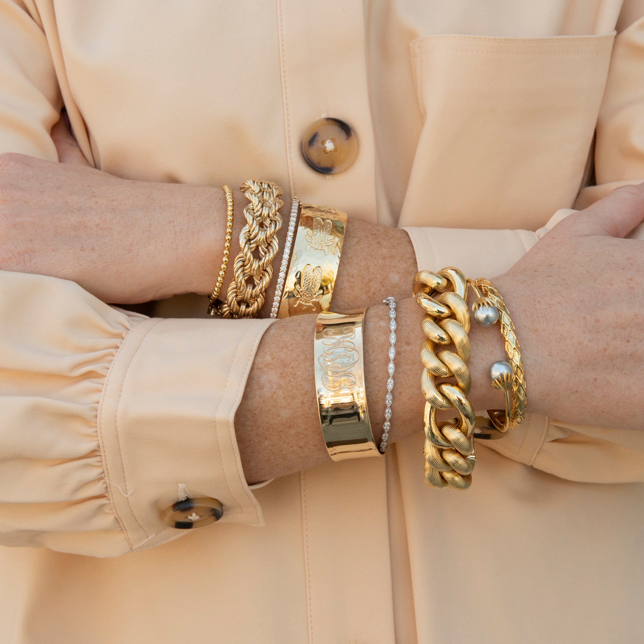 Goldbug Collection Pearl Palm Frond Cuff Bangle Bracelet - Elegant Pearl & Leaf Design Jewelry for Women - Perfect for Weddings, Parties & Special Occasions