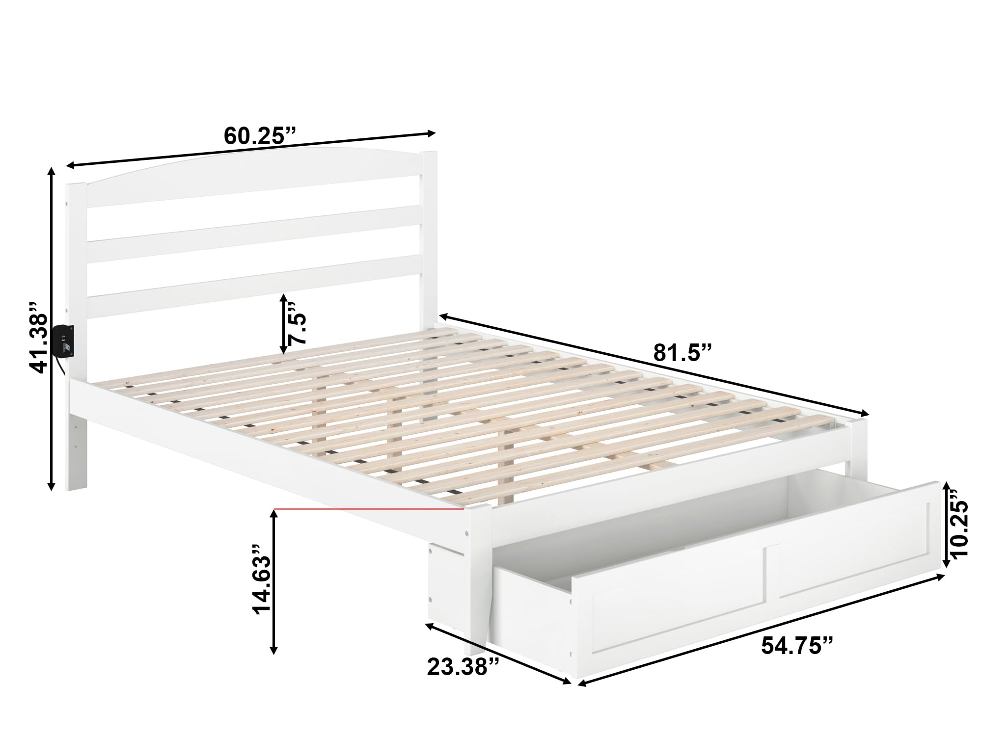AFI Warren Queen Size Platform Bed with Storage Drawers & USB Charging Station - Modern White Wooden Bed Frame for Bedroom, Perfect for Small Spaces & Tech Lovers