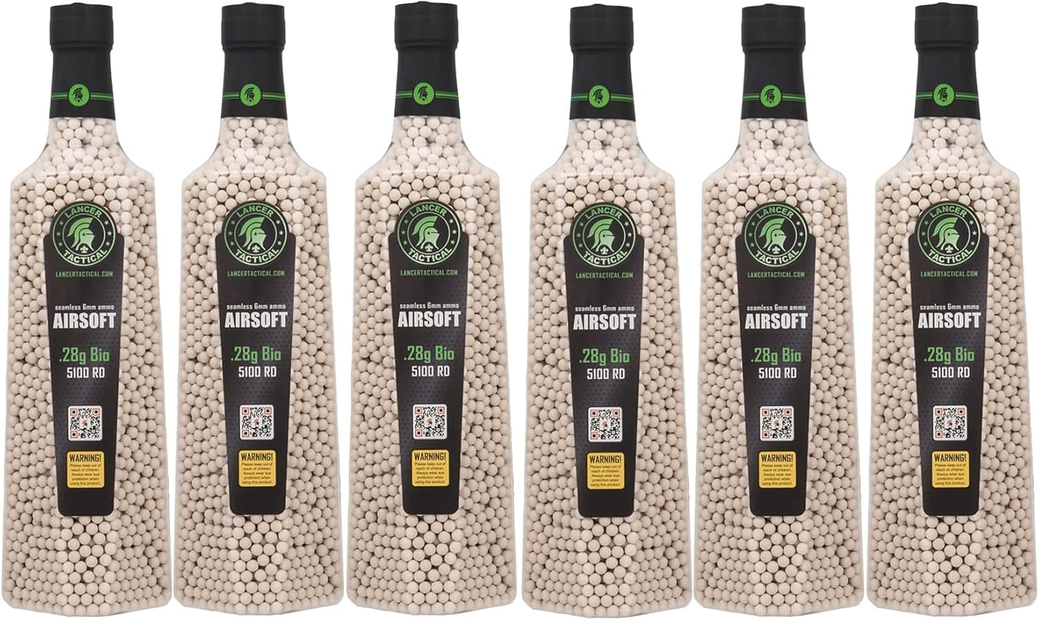 Lancer Tactical 0.20g-0.30g Biodegradable Airsoft BBs - 6 Bottles (5100 Rounds Each) - Perfect for Outdoor Airsoft Games and Target Practice