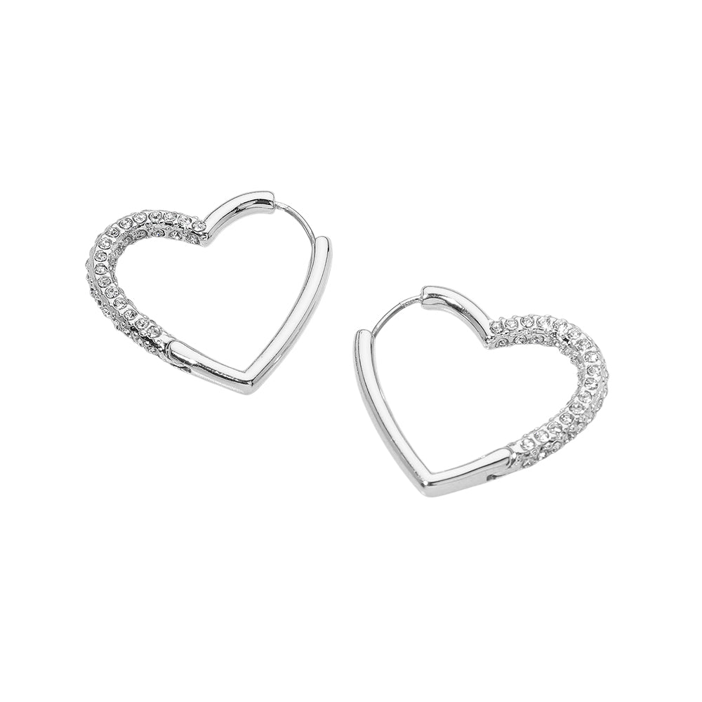 Sterling Silver CZ Paved Open Heart Huggie Hoop Earrings for Women - Dainty Everyday Jewelry, Perfect for Gifts, Date Nights & Special Occasions