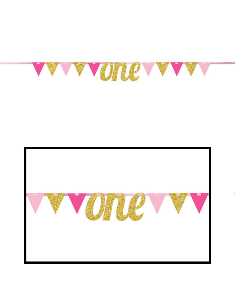 1st Birthday Pink Glitter Banner 2.75m - Perfect for Baby Girl's First Birthday Party Decorations & Photo Backdrop