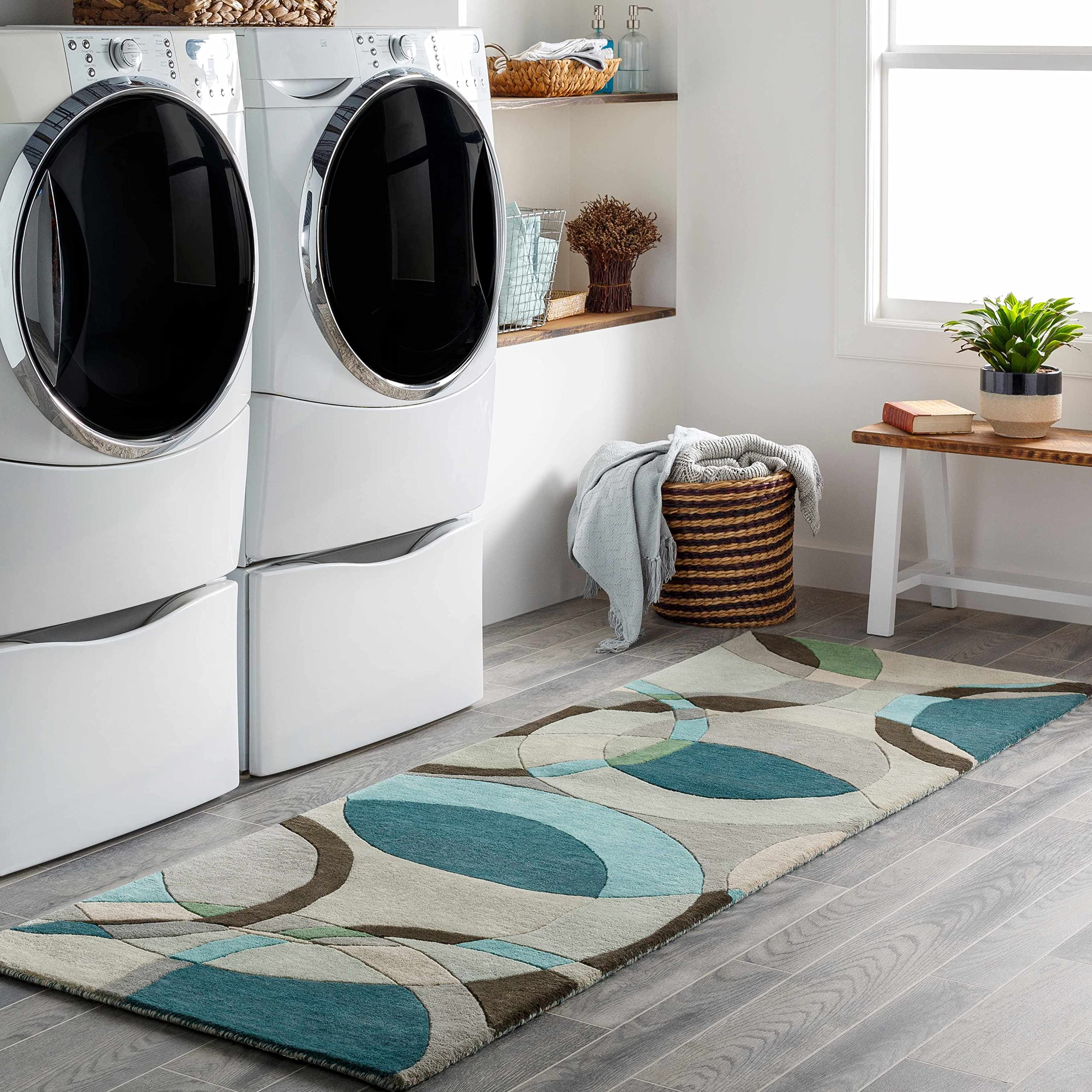 Hauteloom Wyocena Wool Area Rug - Modern Black & Blue 7'6