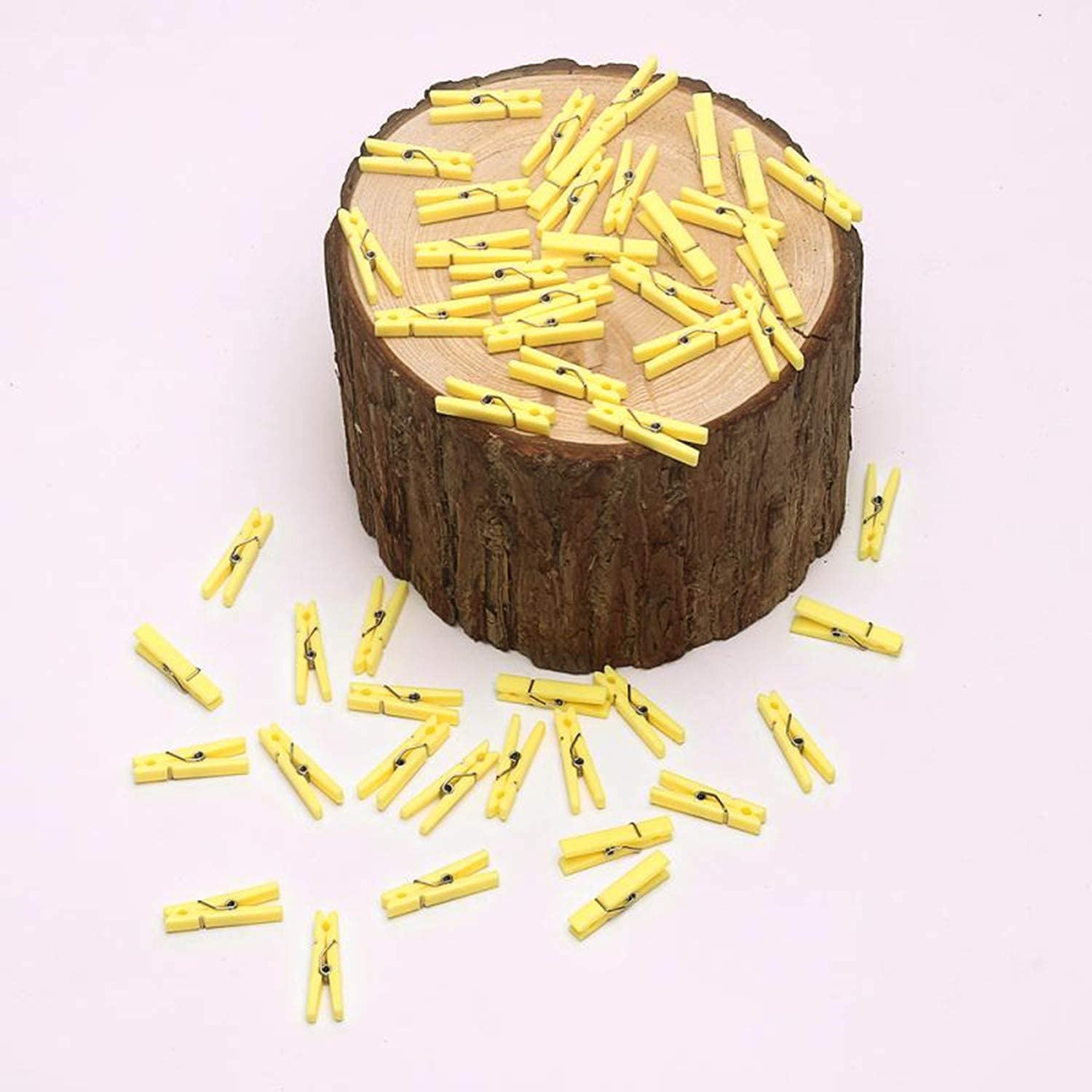 50-Pack Small Transparent Plastic Clothespins - 1.4 x 0.25 Inch Mini Clips for Clothesline, Photos, DIY Crafts & Baby Showers - Multipurpose Hanging Clips for Home, Office & Party Decor (Yellow)