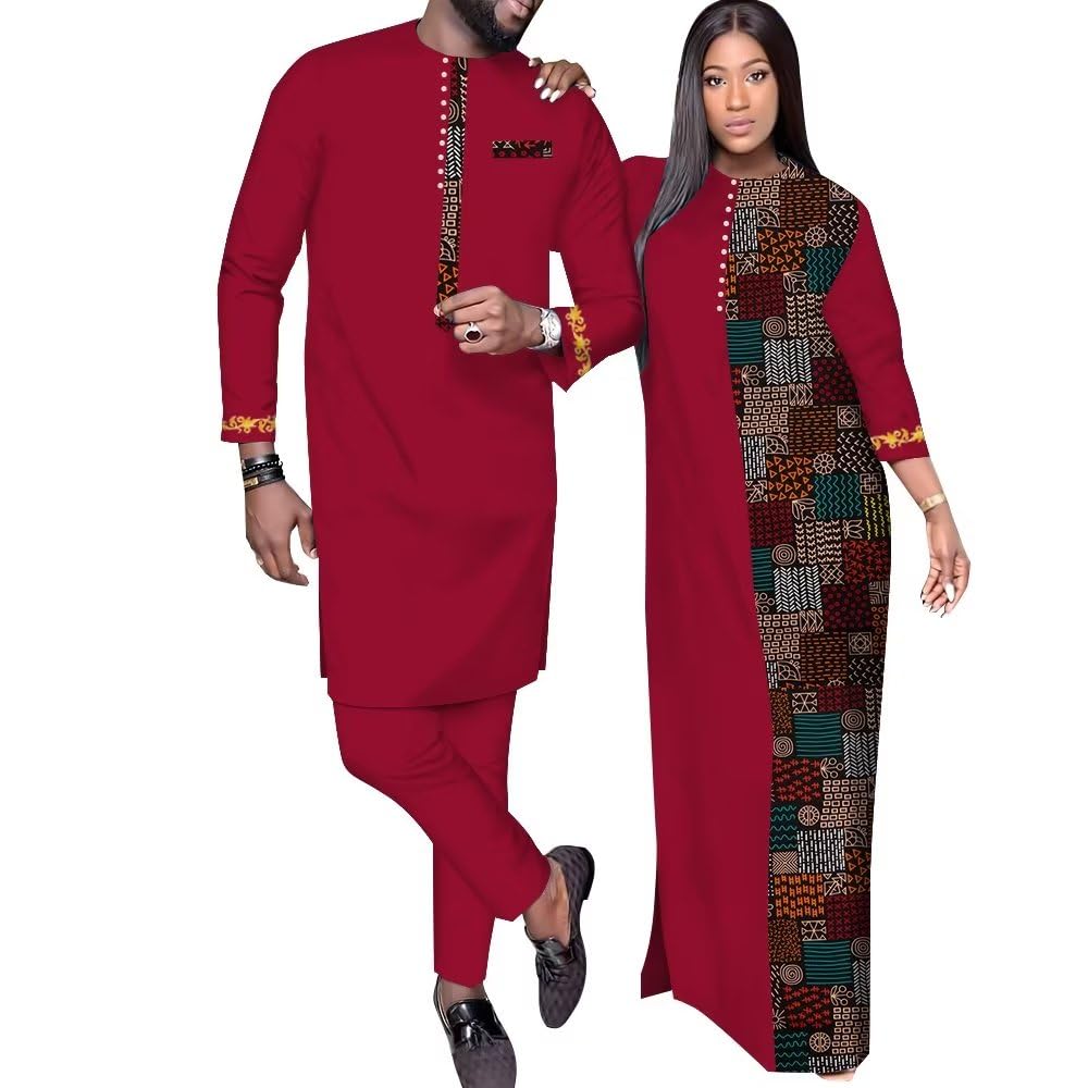 African Couples Outfits - Matching Dashiki Patchwork African Clothing for Men & Women - Traditional Ankara Print Cotton Apparel - Perfect for Weddings, Parties & Cultural Events