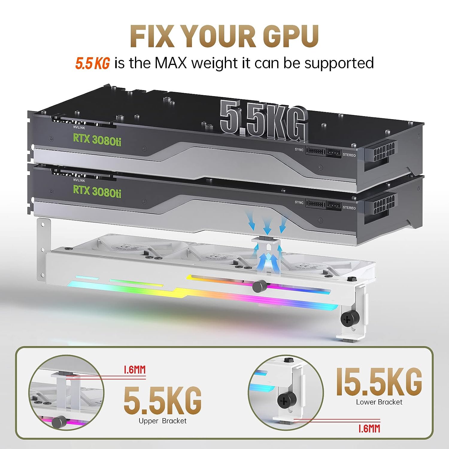 AsiaHorse GPU Support Bracket - Anti Sag Holder for Graphics Card - Perfect for Gaming PC, Mining Rig & Workstation Setup
