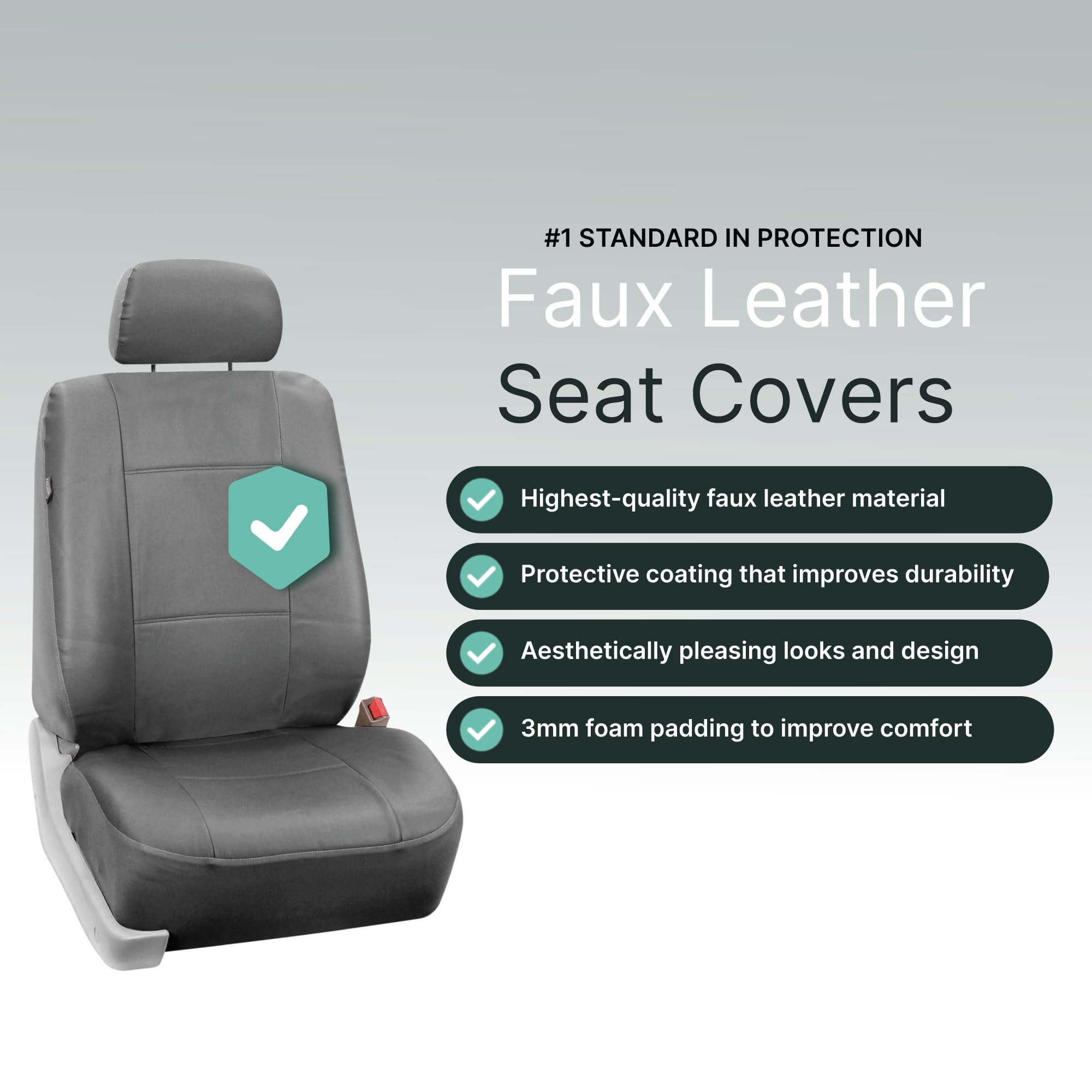 Premium FH Group PU Leather Car Seat Covers - Universal Fit Front Set (Gray) for Cars, Trucks & SUVs | Durable Automotive Interior Accessories with Gift | Perfect for Daily Commute, Road Trips & Vehicle Protection