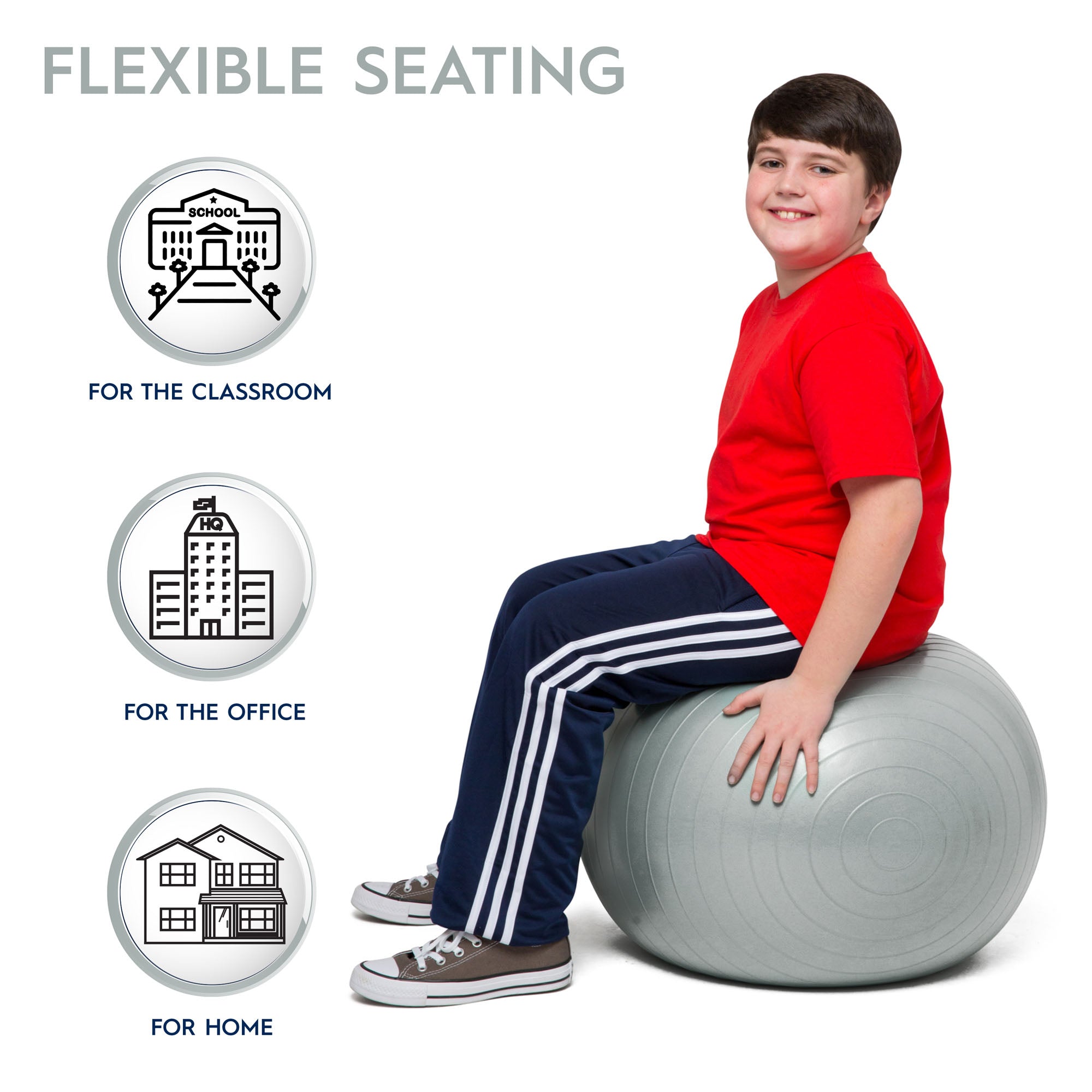 Bouncyband 55cm Balance Ball - Dynamic Silver Stability Ball for Active Sitting, Office & Home Workout, Yoga & Fitness - Improves Posture & Core Strength