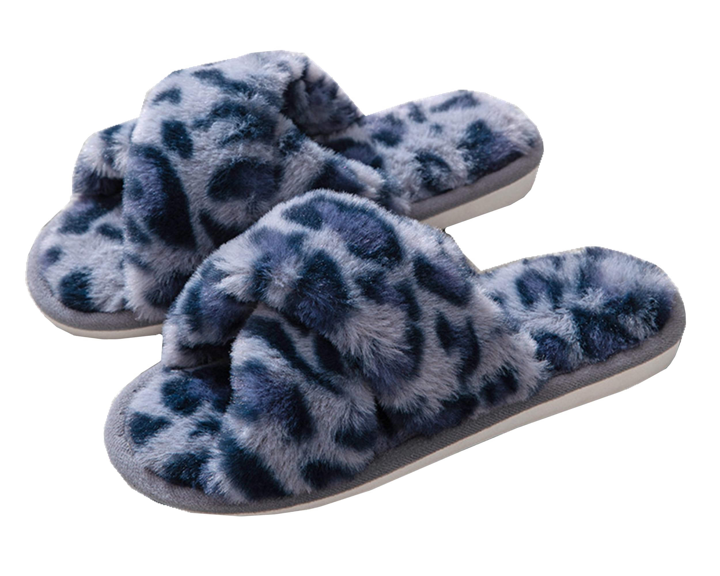 Women's Fuzzy Memory Foam Open Toe Slippers - Soft Cross Band House Shoes for Indoor Comfort, Lounge Wear & Cozy Home Relaxation