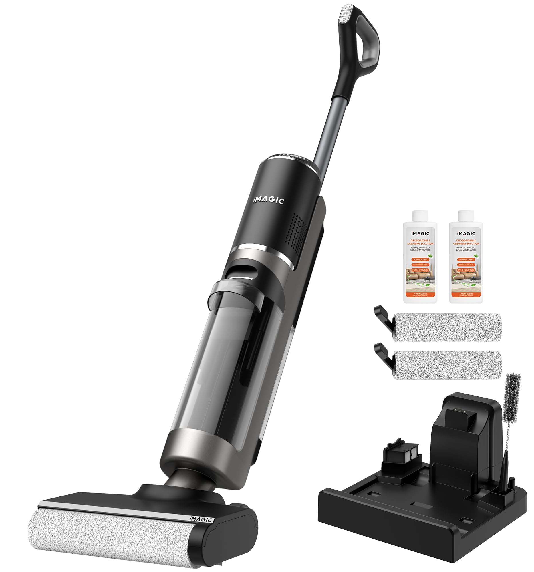 IMAGIC M3 Cordless Wet Dry Vacuum Cleaner and Mop Combo - Lightweight Hard Floor Cleaner for Sticky Messes with Edge Cleaning, Self-Cleaning & Hot Air Drying - Ideal for Kitchen, Bathroom, and Pet Hair Cleaning (Grey)