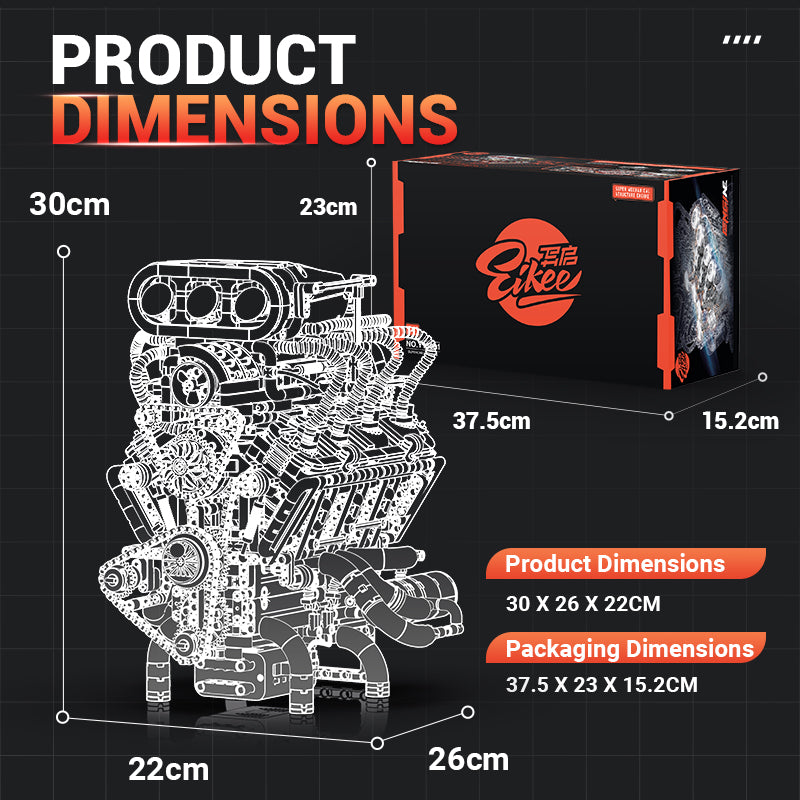2347PCS EIKEE Y15001 V8 Engine Building Blocks - Dynamic Version Model Car Kit for Adults & Teens - Perfect for STEM Learning, DIY Projects, and Car Enthusiasts