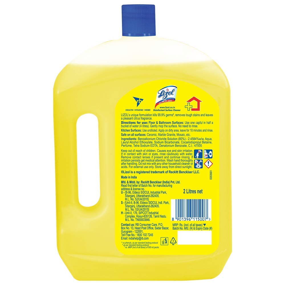 Lizol Citrus Floor Cleaner 2L + Free Harpic Original Toilet Cleaner 500ml | Powerful Disinfection for Kitchen, Bathroom & Hard Floors | Fresh Citrus Scent