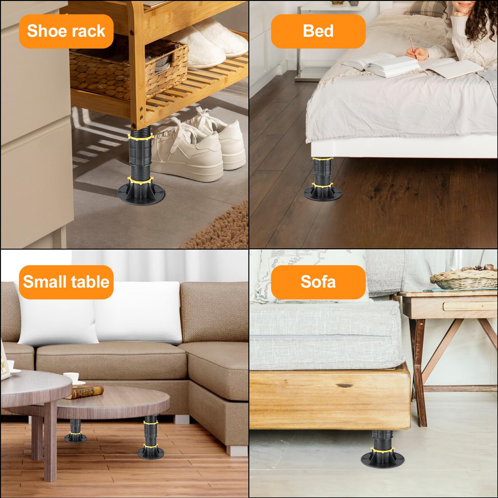 2 PCS Adjustable Bed Support Legs 8.66-13.38 Inch - Heavy Duty Bed Frame Replacement Legs for Center Support & Slats Reinforcement - Perfect for Queen, King Size Beds - Bedroom Furniture Accessories