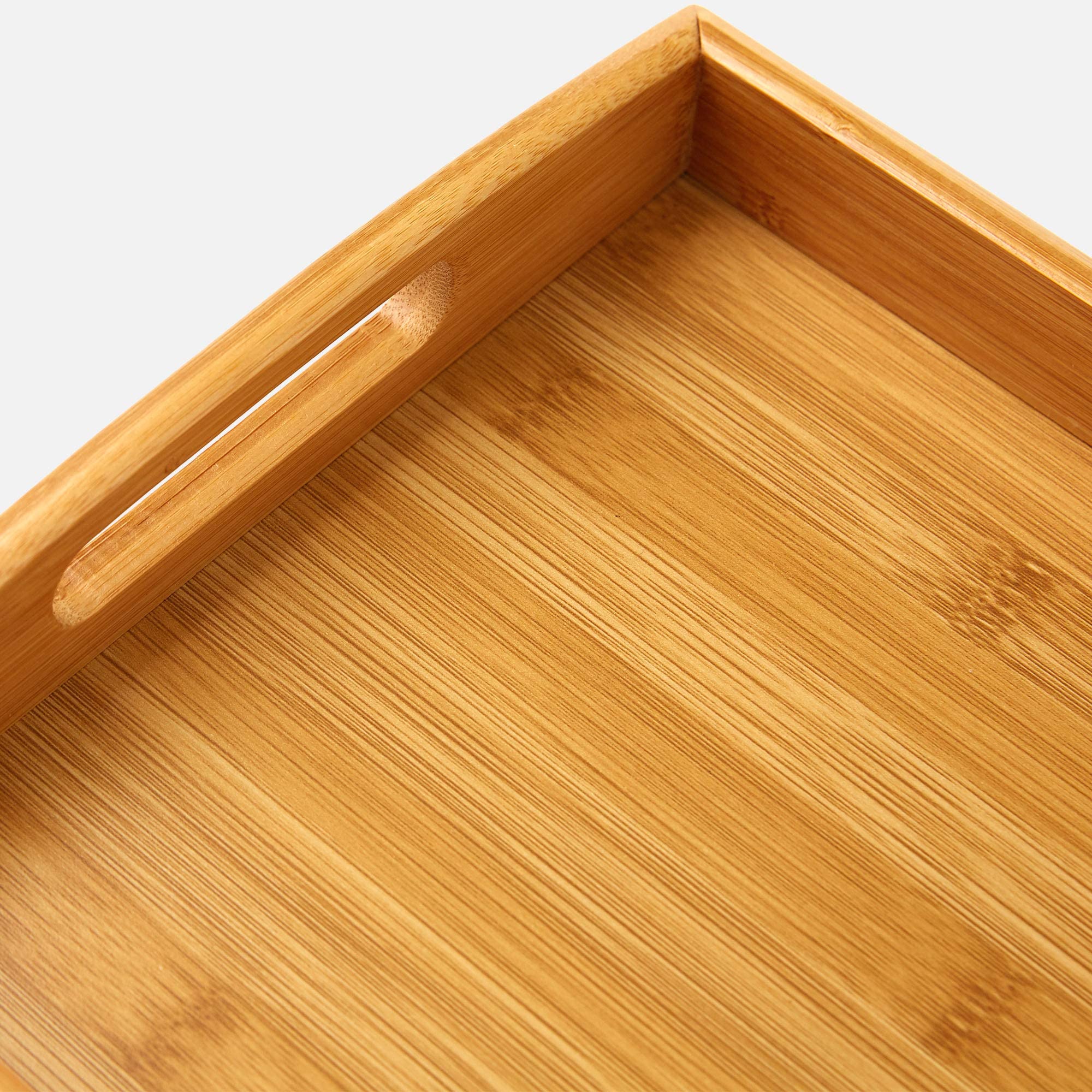 Vaiyer Set of 3 Bamboo Breakfast Serving Trays with Handles - Stackable Nesting Serving Platters for Food, Breakfast, Dinner, Coffee Table - Perfect for Home, Parties, Restaurants & Ottoman Serving