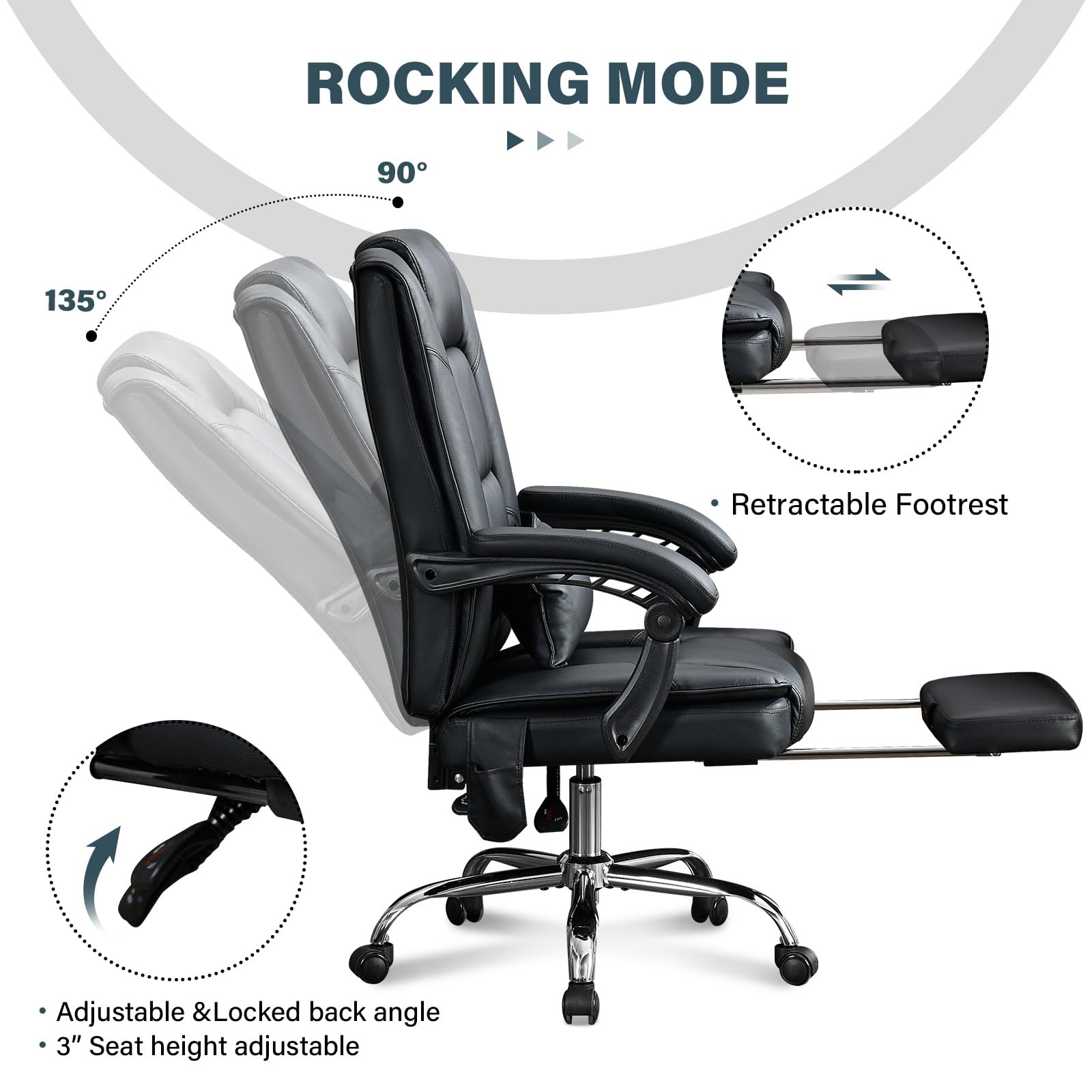 Ergonomic Massage Office Chair with Heat & 4 Vibration Points - Executive Reclining Chair with Footrest, Padded Armrests & Wheels - Perfect for Home Office, Gaming & Workspaces