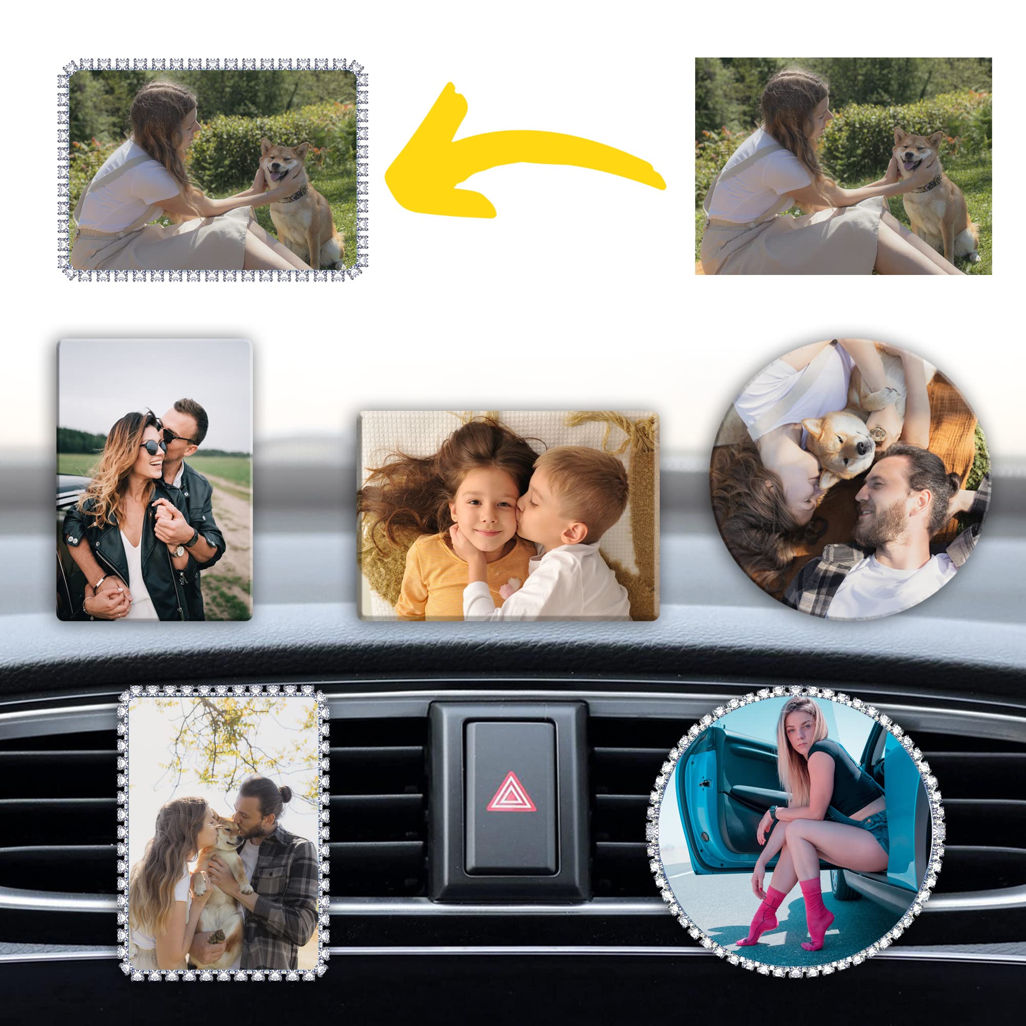 Custom Acrylic Photo Car Vent Clips - Personalized Rhinestone Air Freshener with Picture Holder for Car Interior Decoration | Perfect Gift for Christmas, Birthdays & Car Enthusiasts
