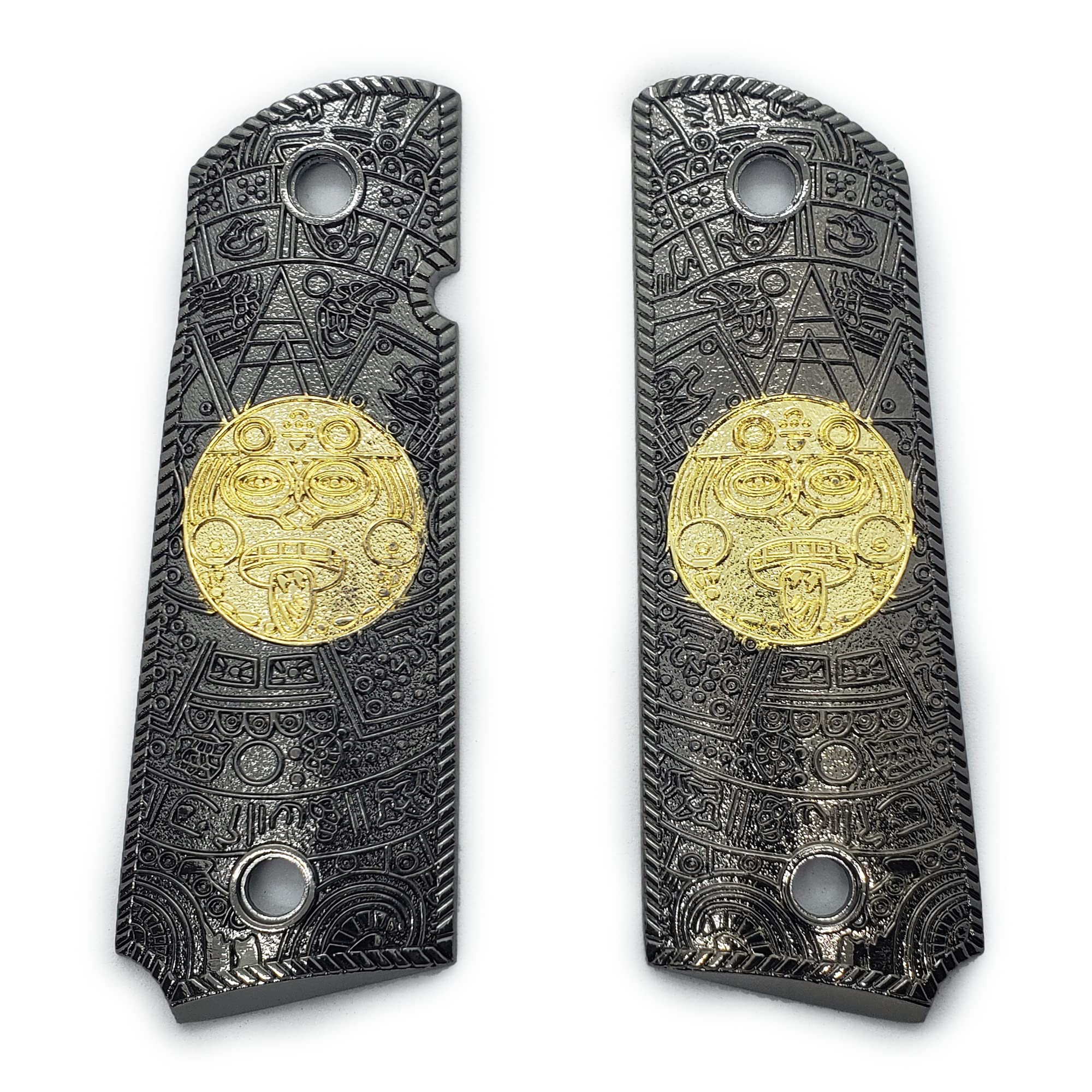 Gold Aztec Eagle 1911 Grips - Full Size Replacement Grips for Kimber, Colt, Rock Island, Springfield & Taurus Pistols - Premium Gold Nickel Finish for Enhanced Grip & Style - Perfect for Shooting Range, Collectors & Custom Handgun Builds