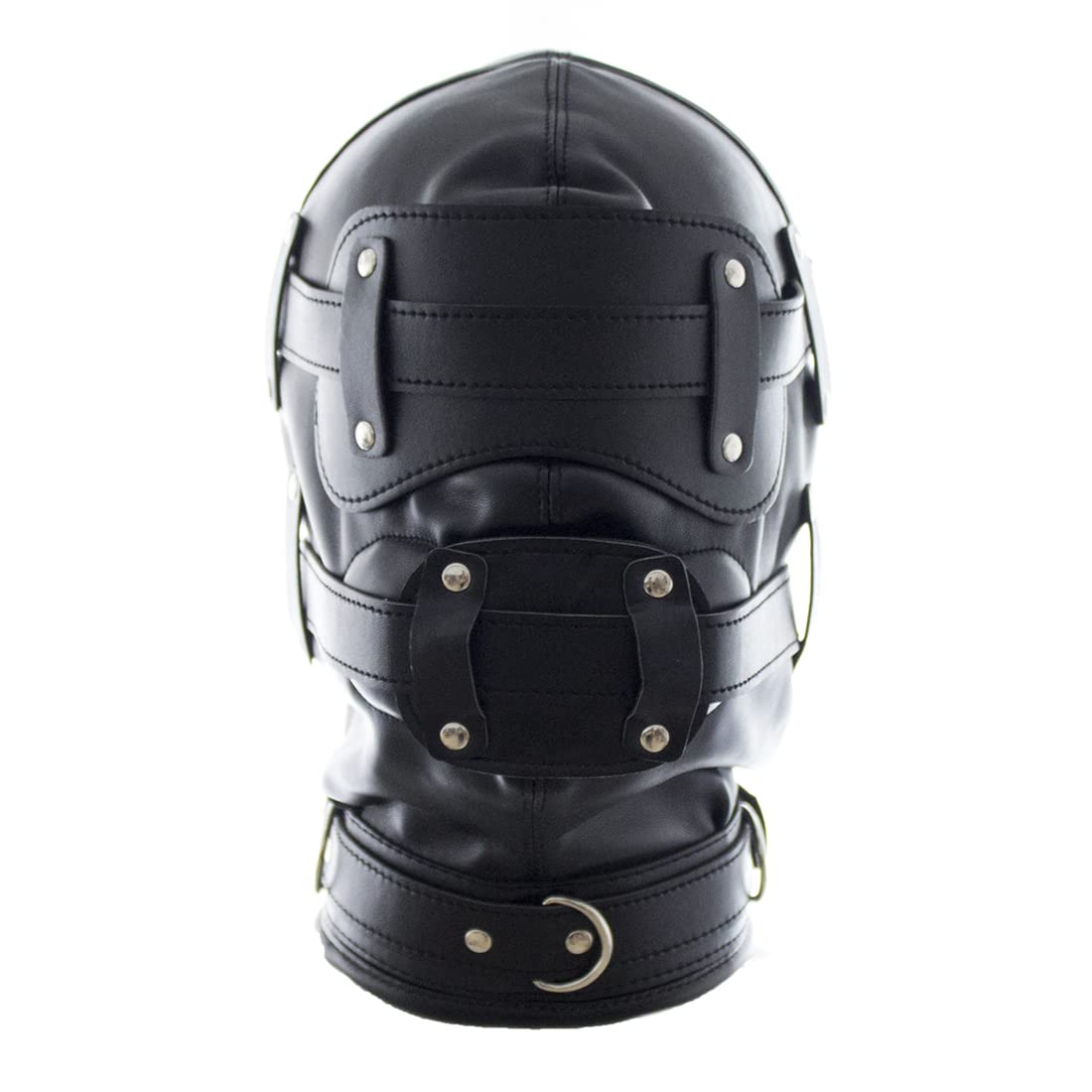 Black Leather Adjustable Blindfold Head Hood - Removable Cosplay Mask for Halloween & BDSM - Soft Face Cover for Role Play & Costume Parties