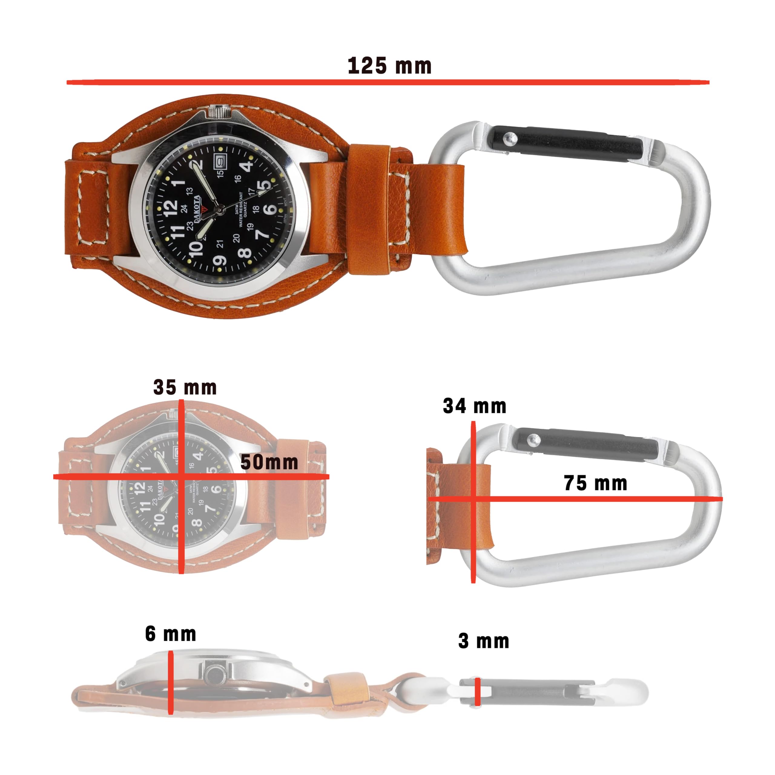 Premium Dakota Leather Field Clip Pocket Watch - Lightweight Dress Watch with Leather Fob Strap - Stylish Outdoor Gifts for Men & Women - Perfect for Fishing, Golf, Hiking & Formal Occasions