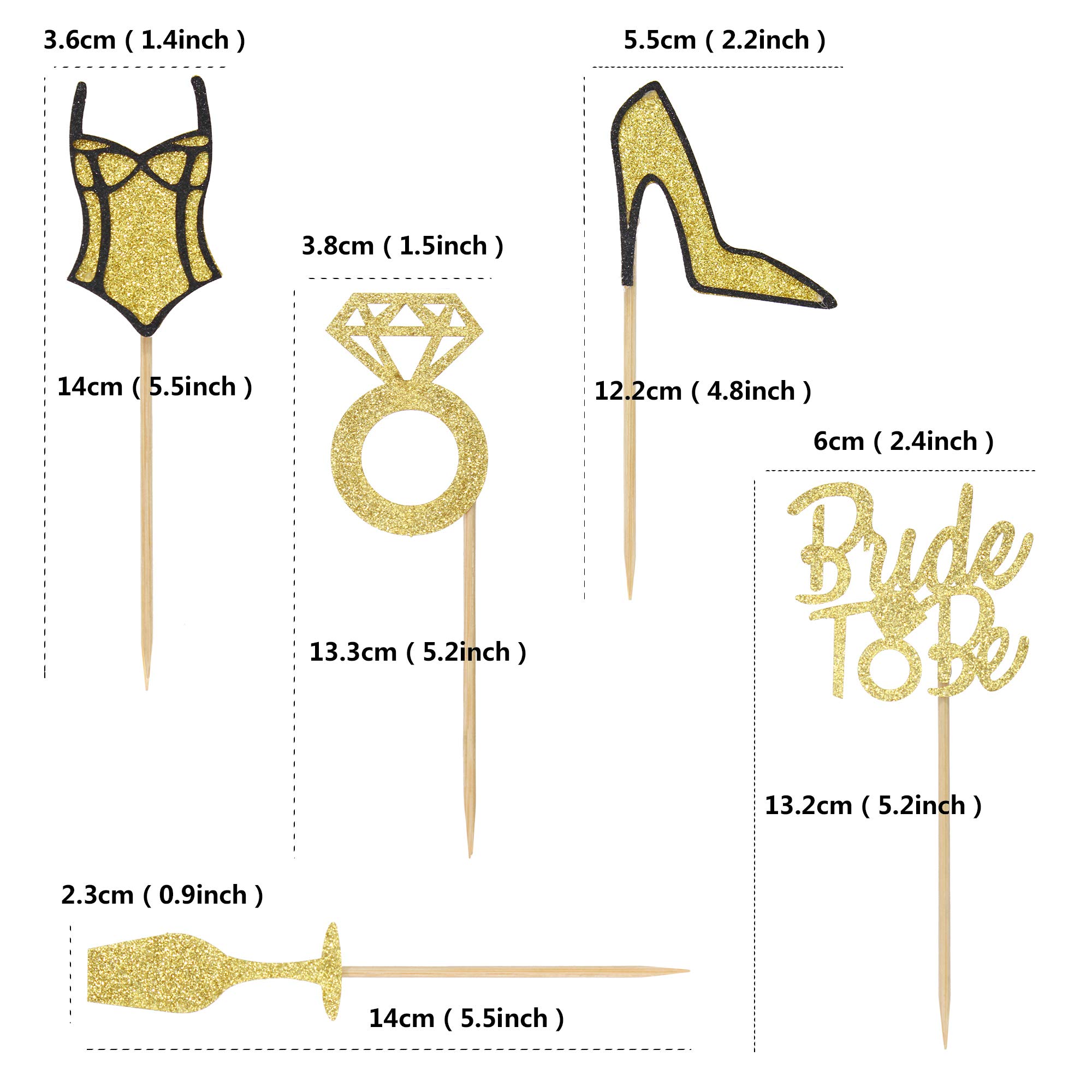 Ercadio 20-Pack Gold Glitter High Heel Underpants Ring Cupcake Toppers - Bride to Be Bachelorette Party Wedding Decorations for Bridal Shower, Hen Party & Wedding Cake Decor