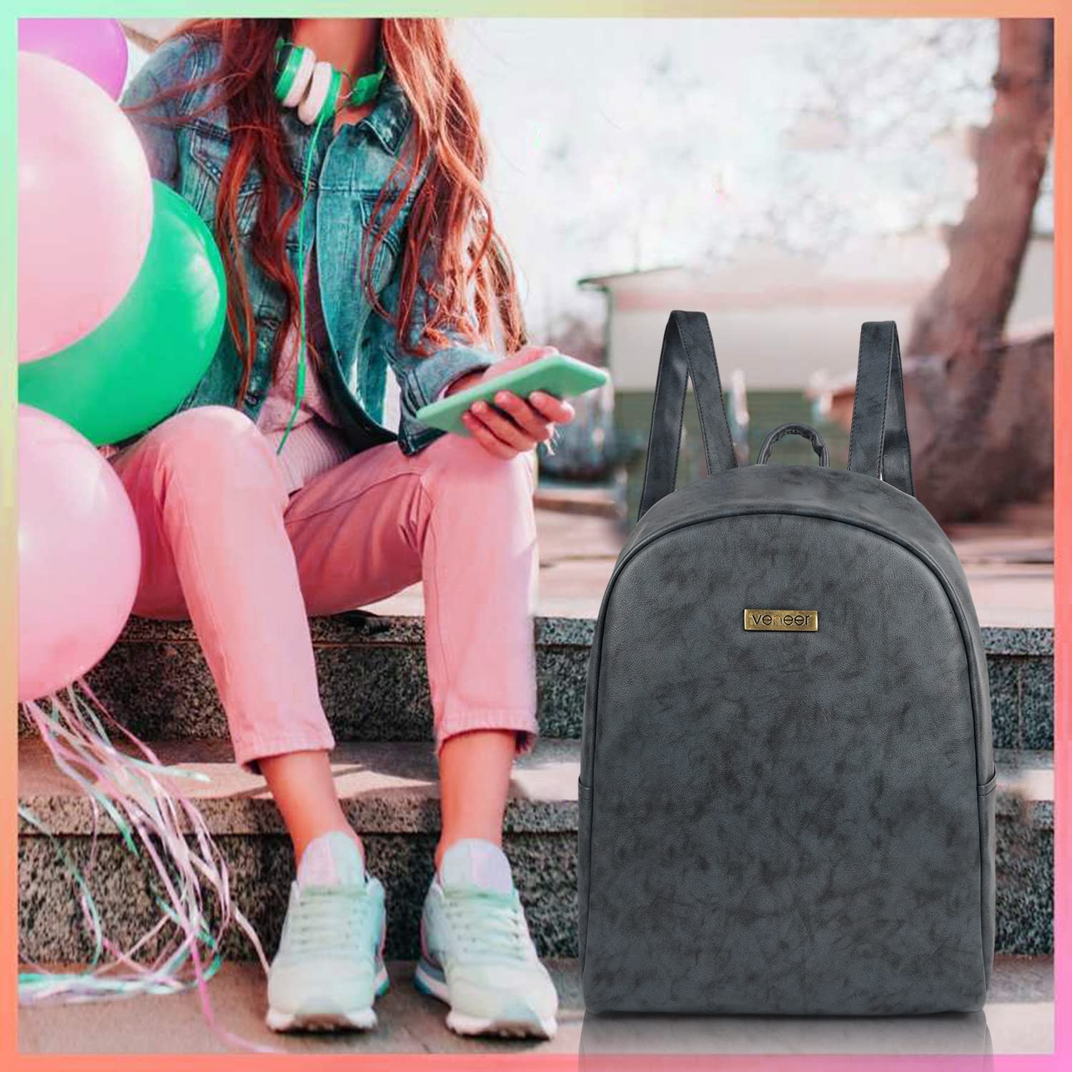 Stylish PU Leather 17L Women's Backpack - Lightweight Travel Laptop Bag for School, College & Office - Perfect for Day Trips, Commuting & Work