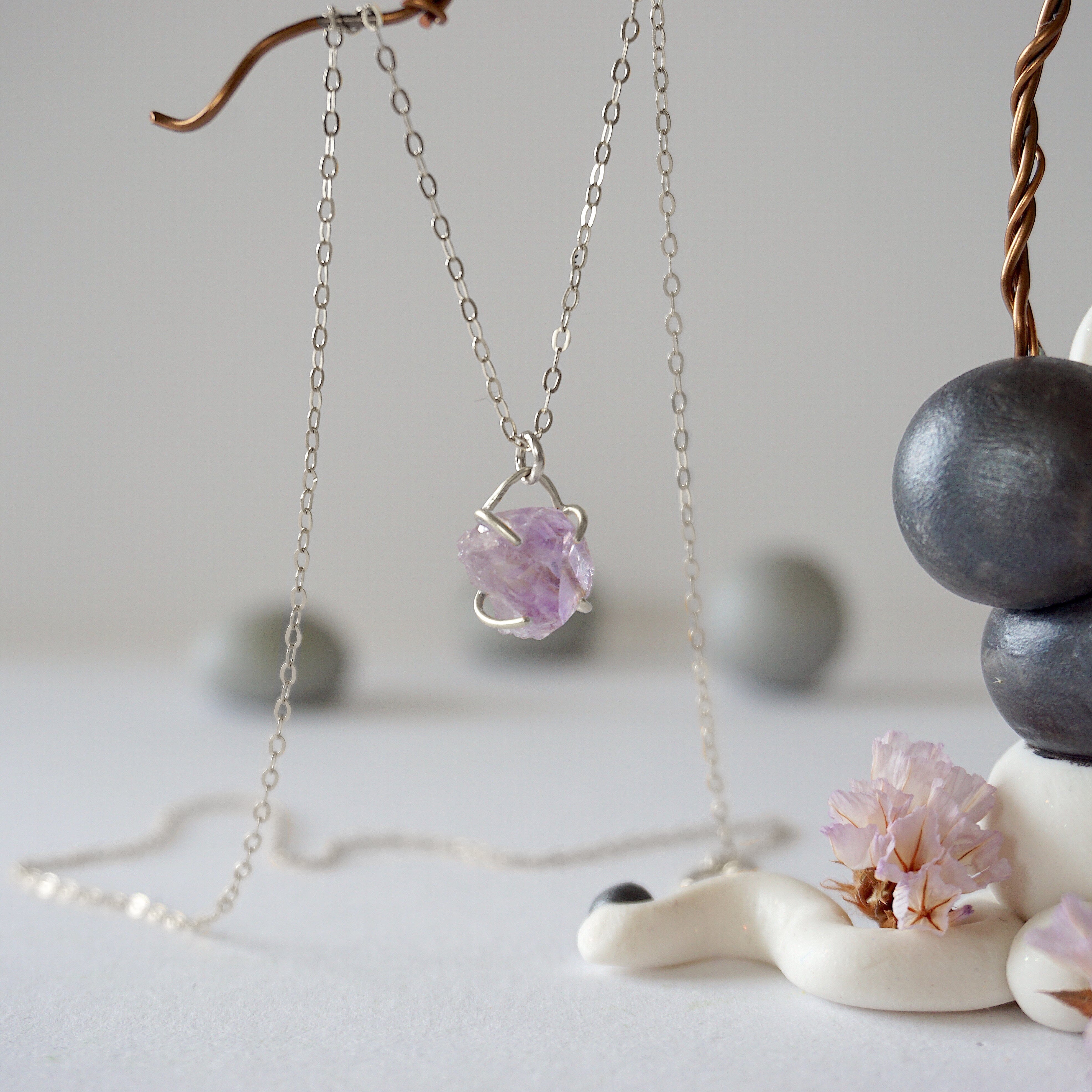 Amethyst Necklace for Women - Sterling Silver Huggie Charm Necklace - Elegant Jewelry Gift for Birthday, Anniversary & Special Occasions