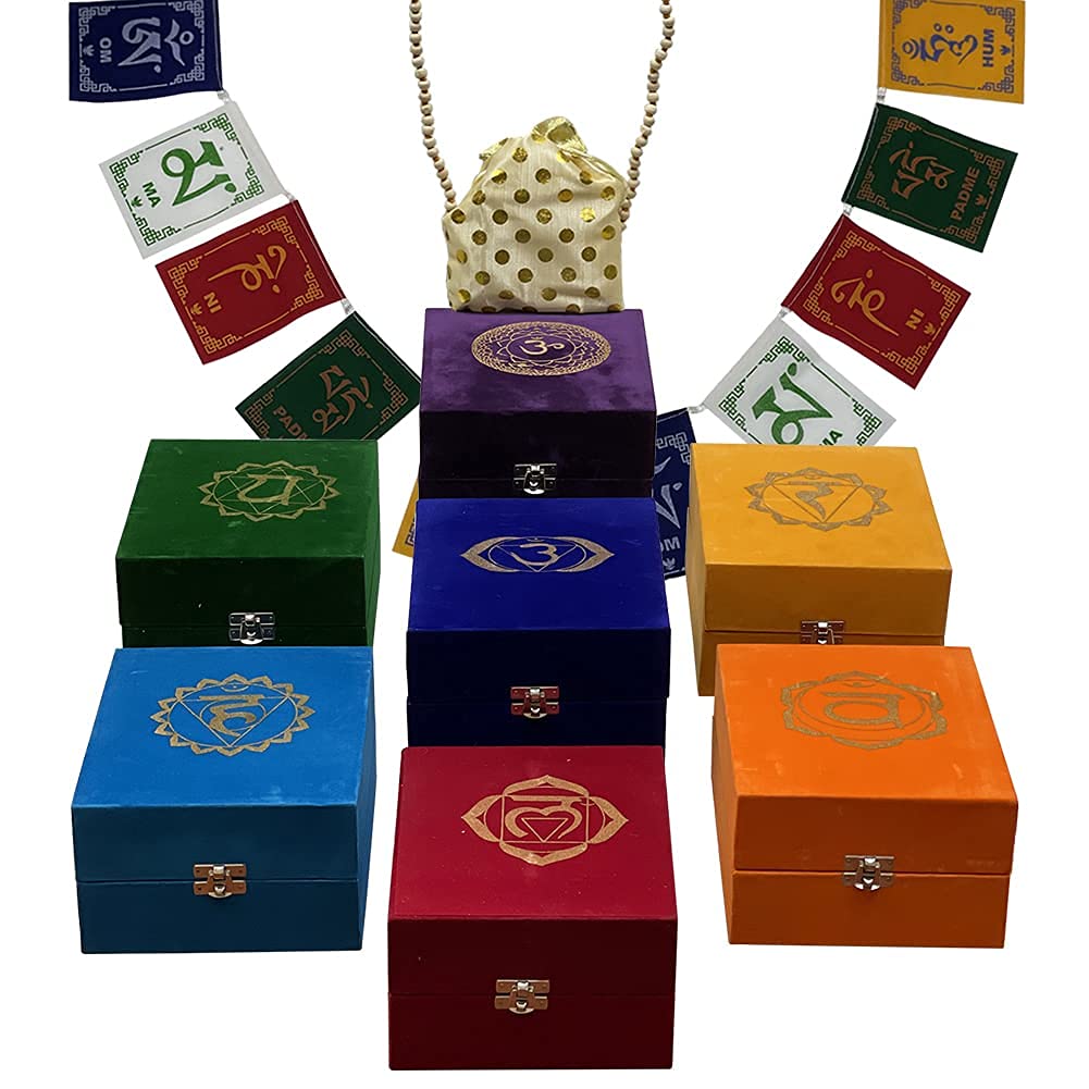 Chakra Singing Bowls Set - Tibetan Meditation Singing Bowls with Cushion Mallet, Tulsi Mala Beads & Prayer Flag for Mindfulness, Yoga & Spiritual Healing (Medium Size) - Perfect for Home Meditation, Sound Therapy & Relaxation