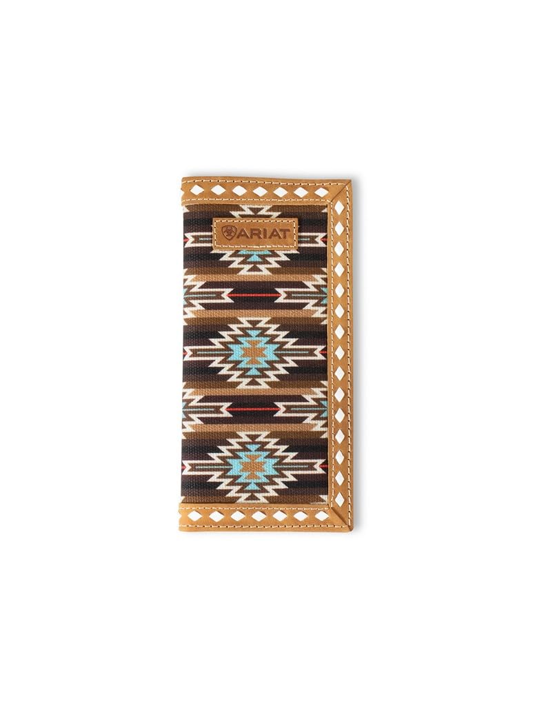 ARIAT Youth Rodeo Southwest Diamond Lace Leather Wallet for Boys & Girls - Genuine Brown Cowhide Bifold Wallet - Perfect for Rodeo Events, School & Everyday Use