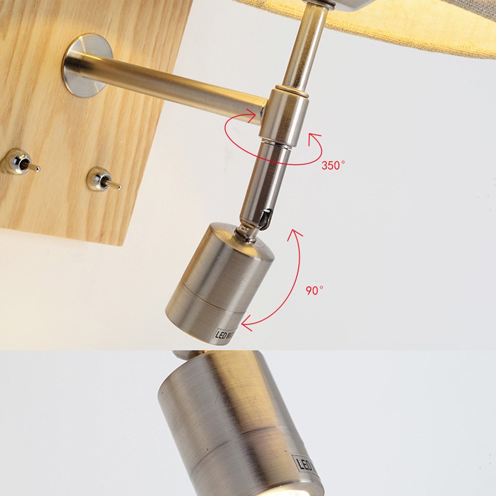 Modern 2-Light Solid Wood Wall Sconce with LED Reading Light - Bedside Wall Lamp for Bedroom, Living Room & Hallway - Independent Switch Control - Perfect for Cozy Reading Nooks & Ambient Lighting