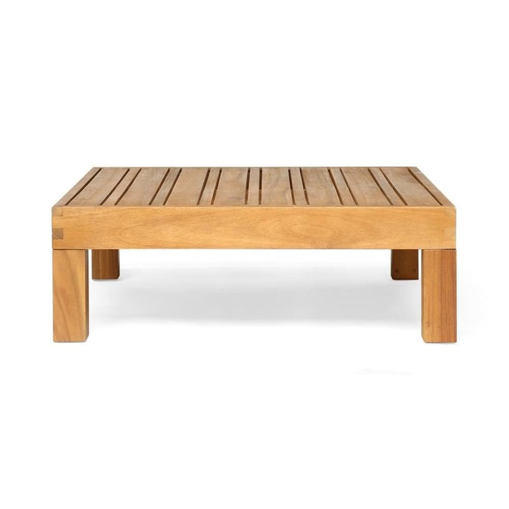 Brava Outdoor Modular Loveseat Set with Coffee Table - Teak/Red Cushions for Patio & Garden