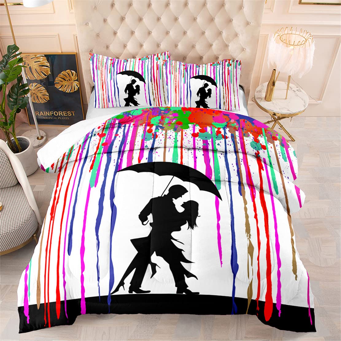 EDUMEYA Tie Dye Rainbow Watercolor Doodle Bedding Set - Twin Size Comforter & Pillowcase for Girls & Boys - Vibrant Couple Lover Design - Perfect for Kids' Rooms, Dorm Decor & Rainbow Themed Bedrooms